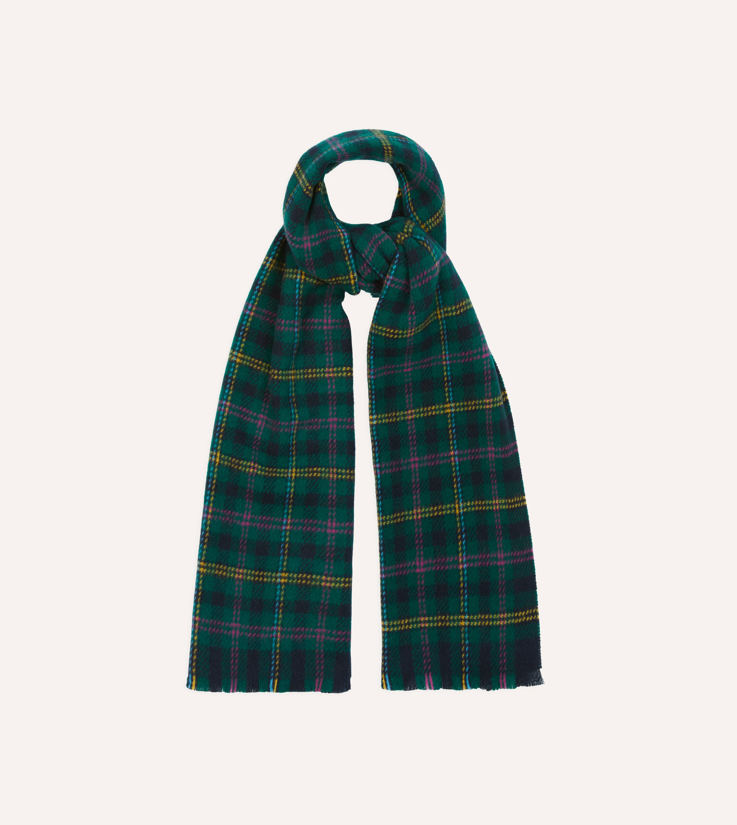 Green Tartan Check Wool Scarf - Image 4