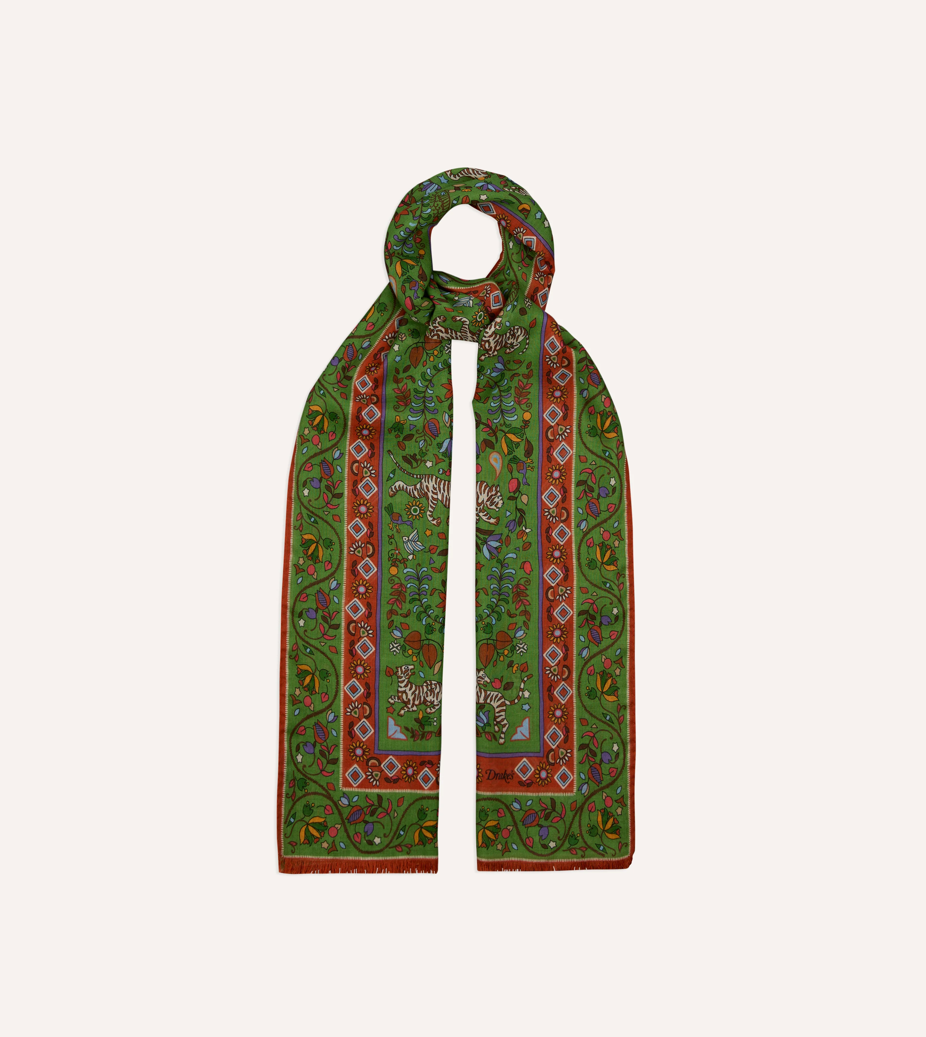 Green Tiger Garden Print Wool Silk Scarf - Image 4