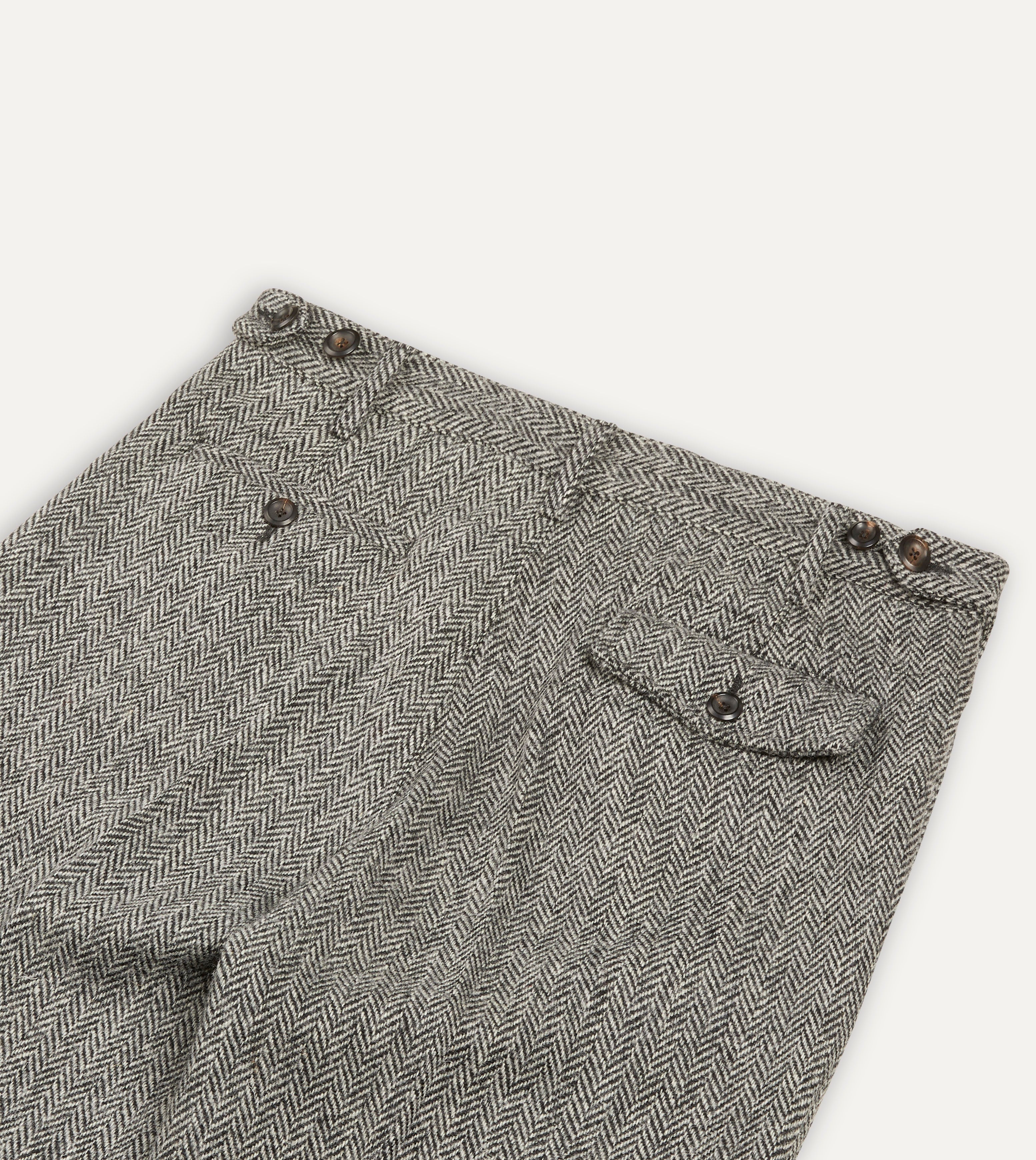 Grey Herringbone Harris Tweed One Pleat Games Trousers - Image 5