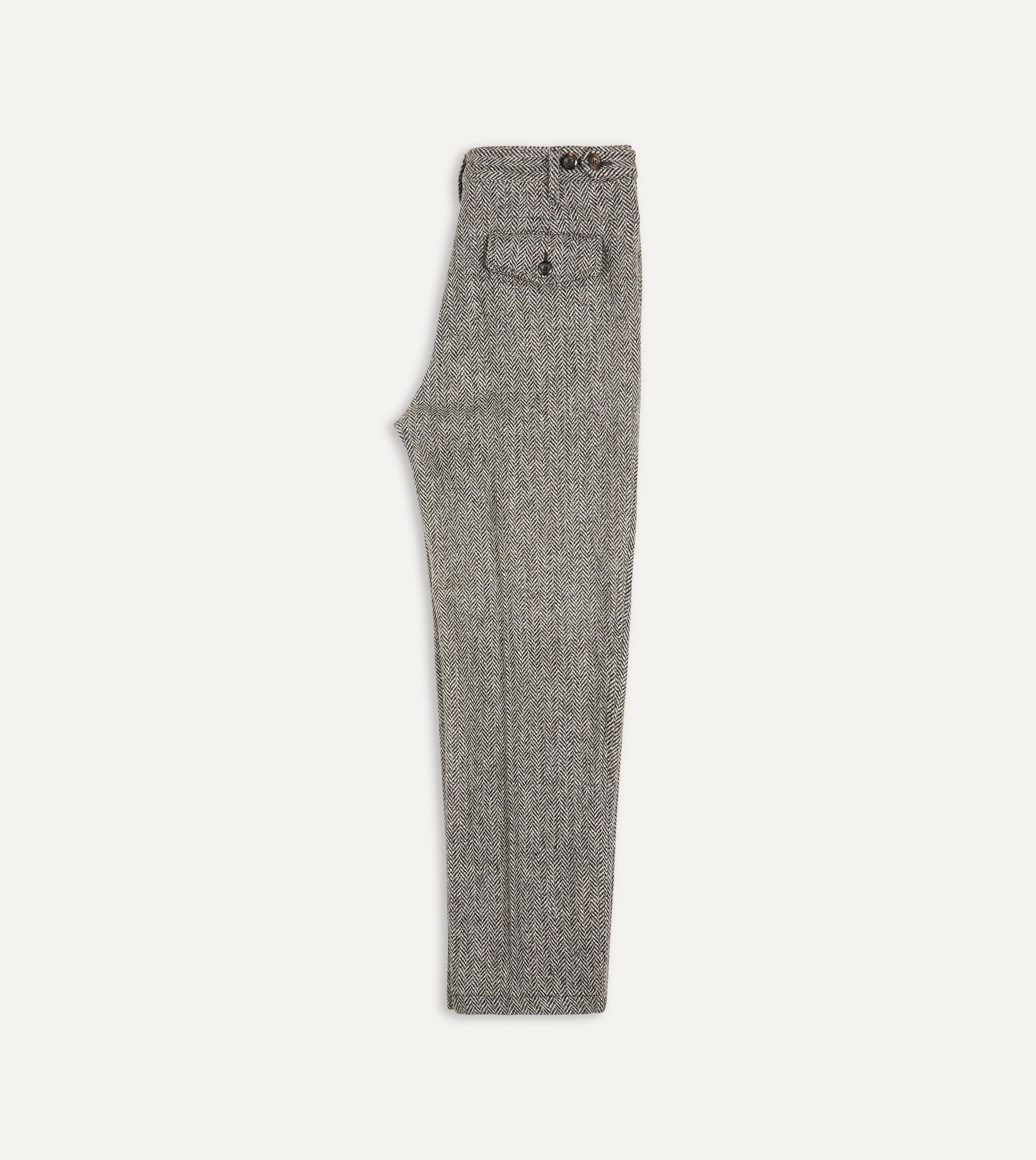 Grey Herringbone Harris Tweed One Pleat Games Trousers - Image 6