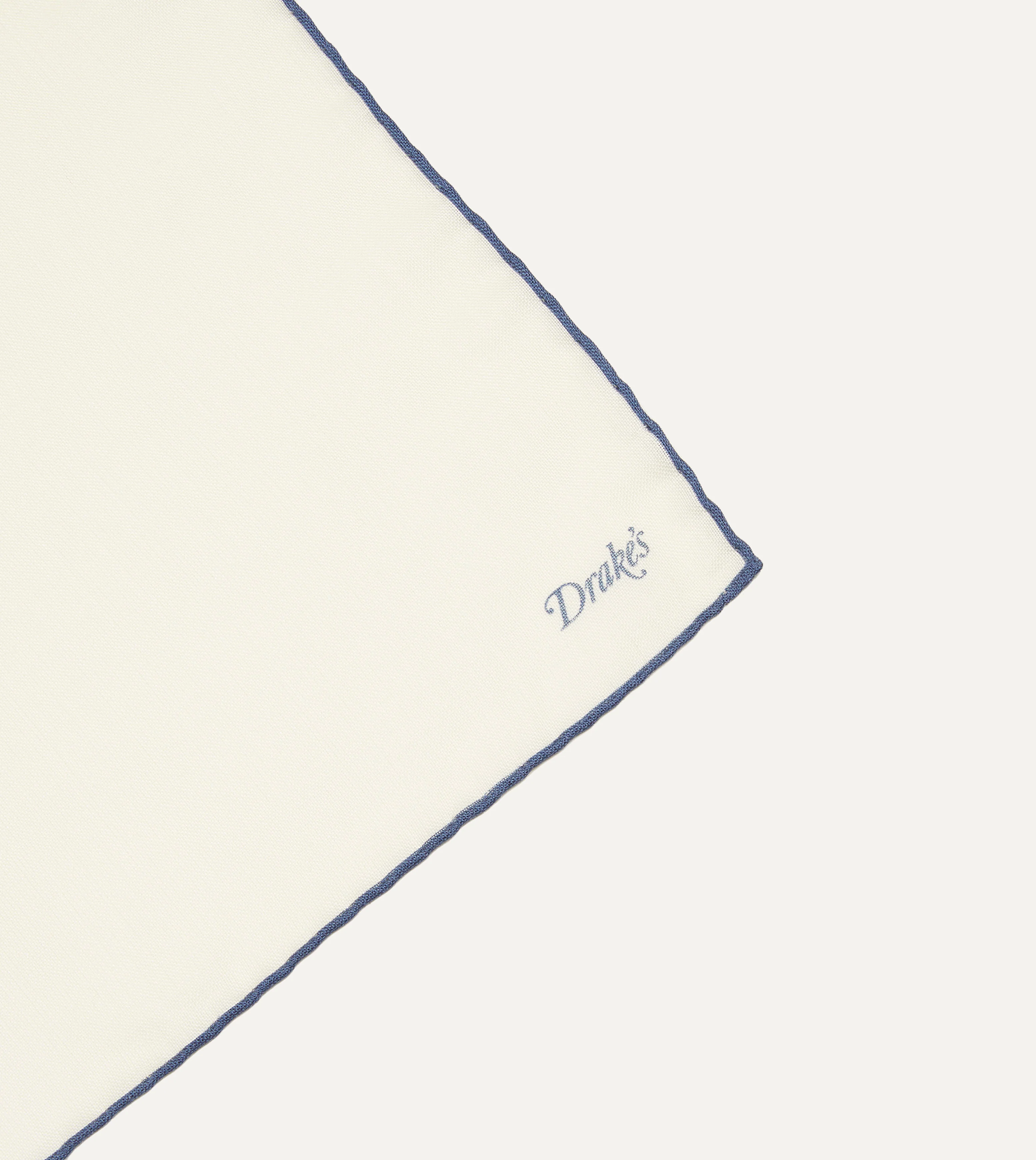 Ivory and Blue Shoestring Border Silk Pocket Square - Image 4