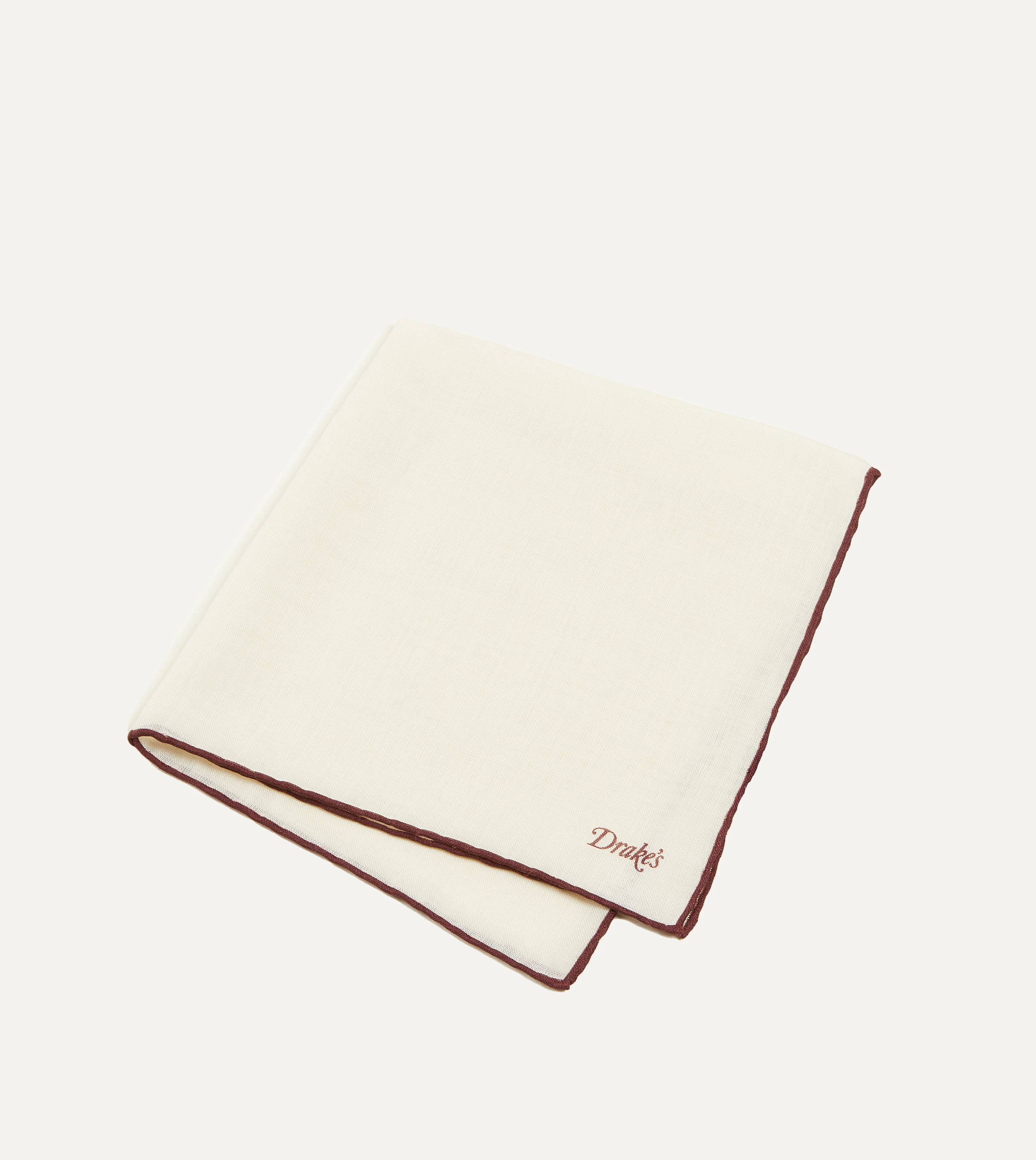 Ivory and Burgundy Shoestring Border Silk Pocket Square - Image 3