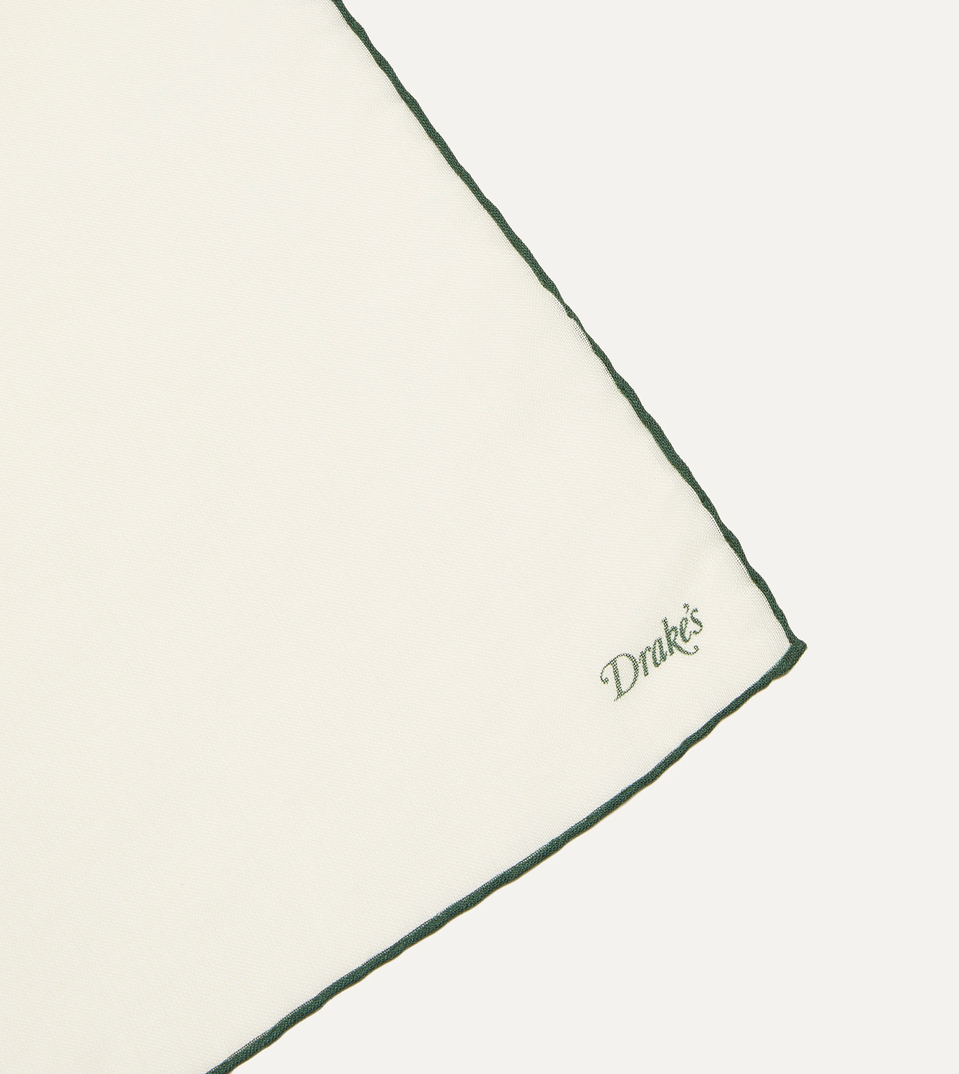 Ivory and Green Shoestring Border Silk Pocket Square - Image 4