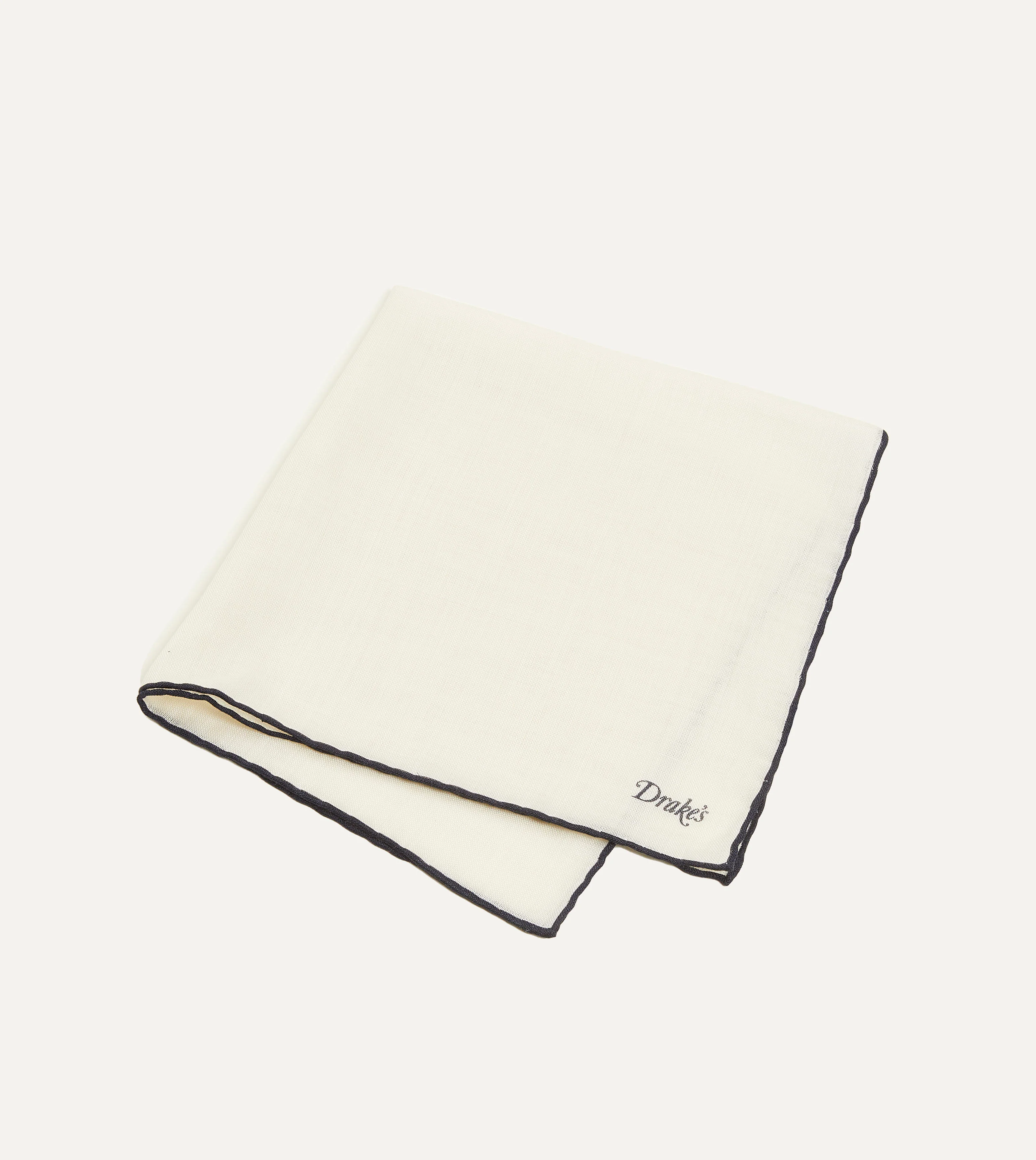 Ivory and Navy Shoestring Border Silk Pocket Square - Image 3