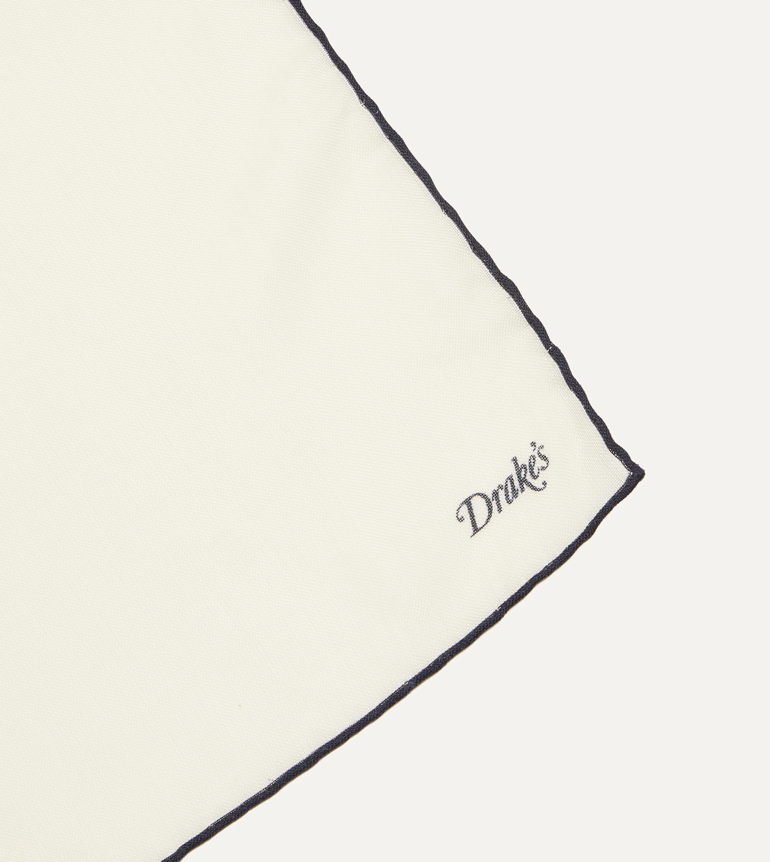 Ivory and Navy Shoestring Border Silk Pocket Square - Image 4