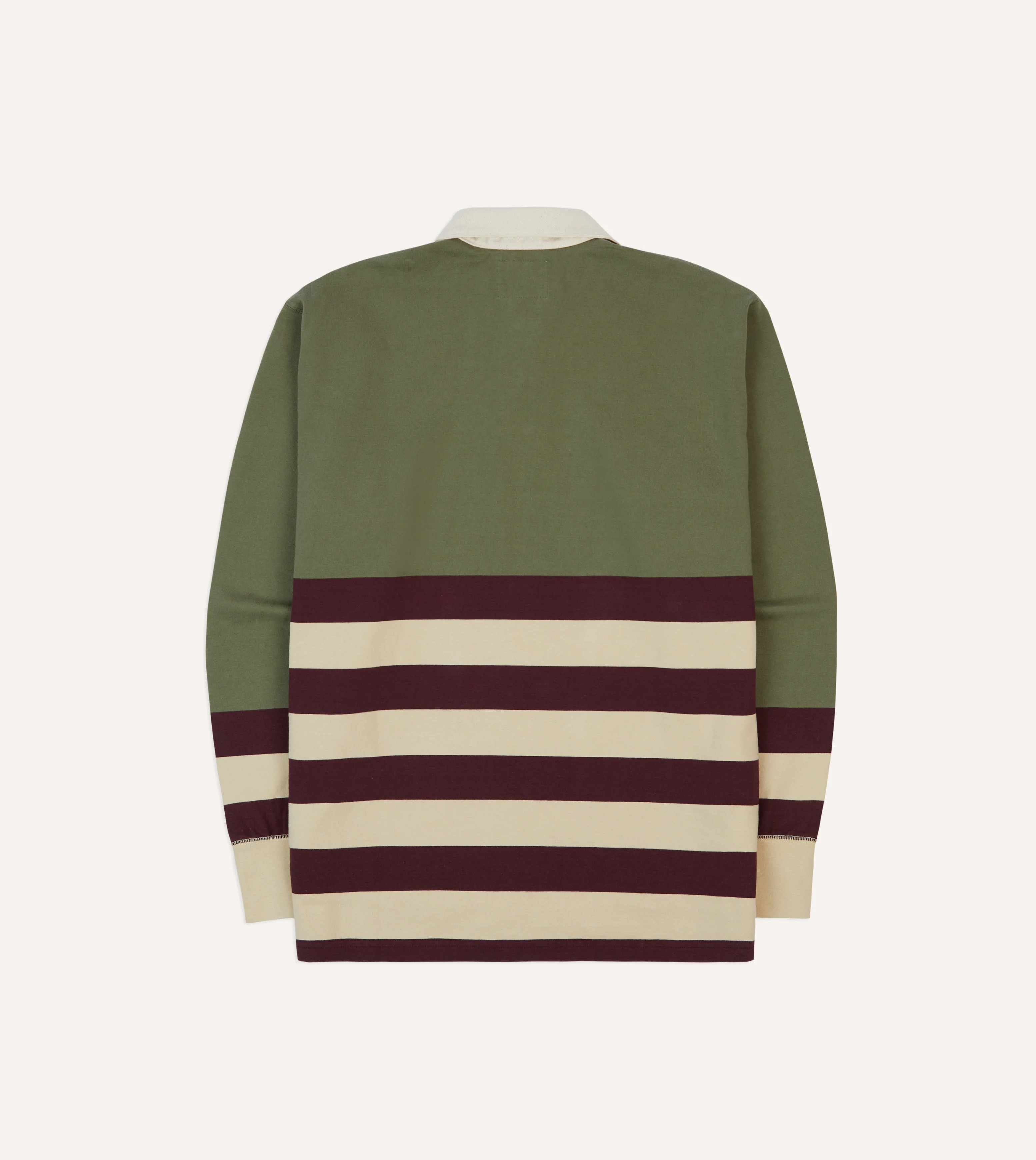 Khaki, Burgundy and Ecru Half Striped Cotton Rugby Shirt - Image 6