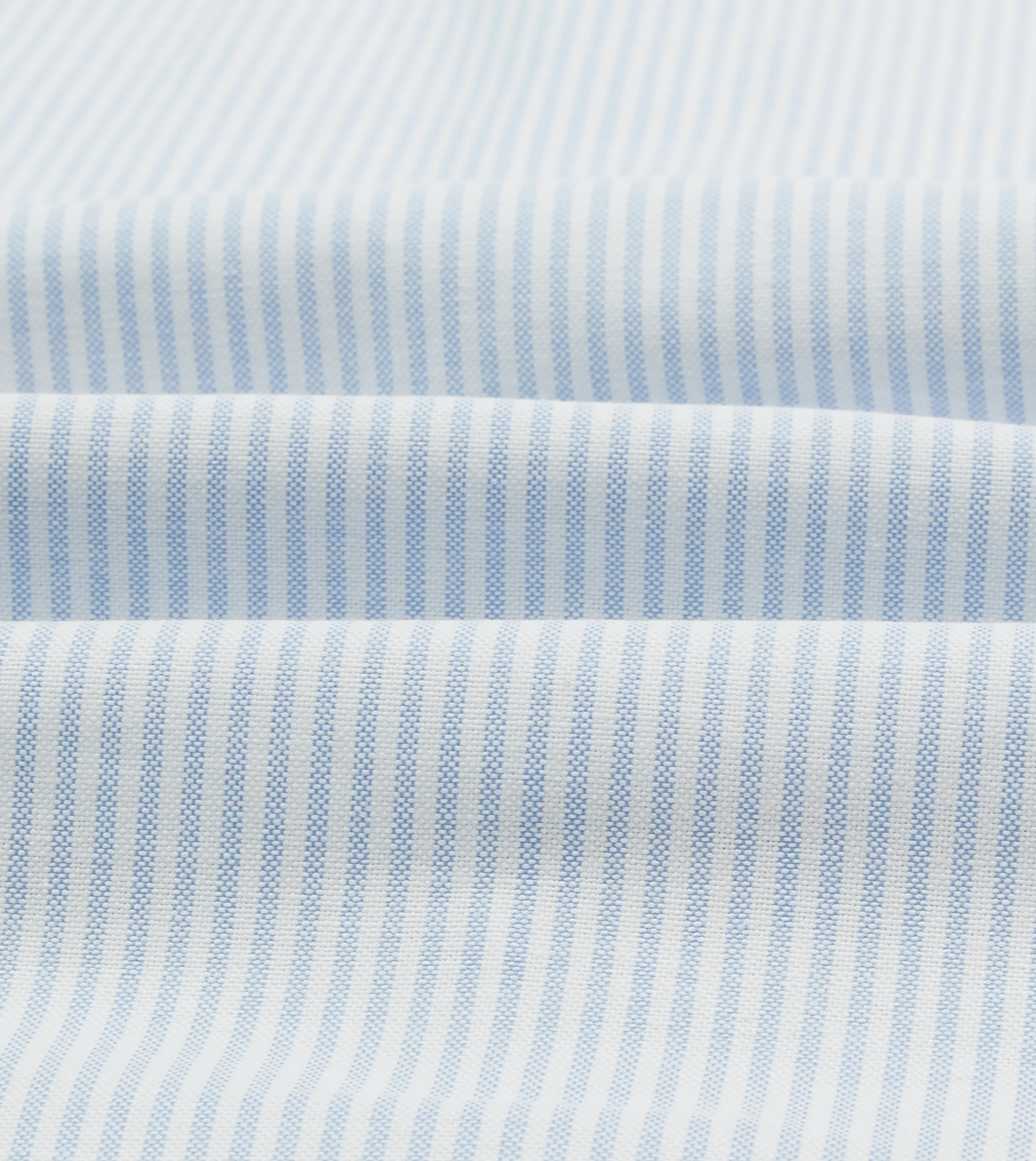 Light Blue and White Ticking Stripe Cotton Oxford Cloth Long Point Collar Shirt - Image 2