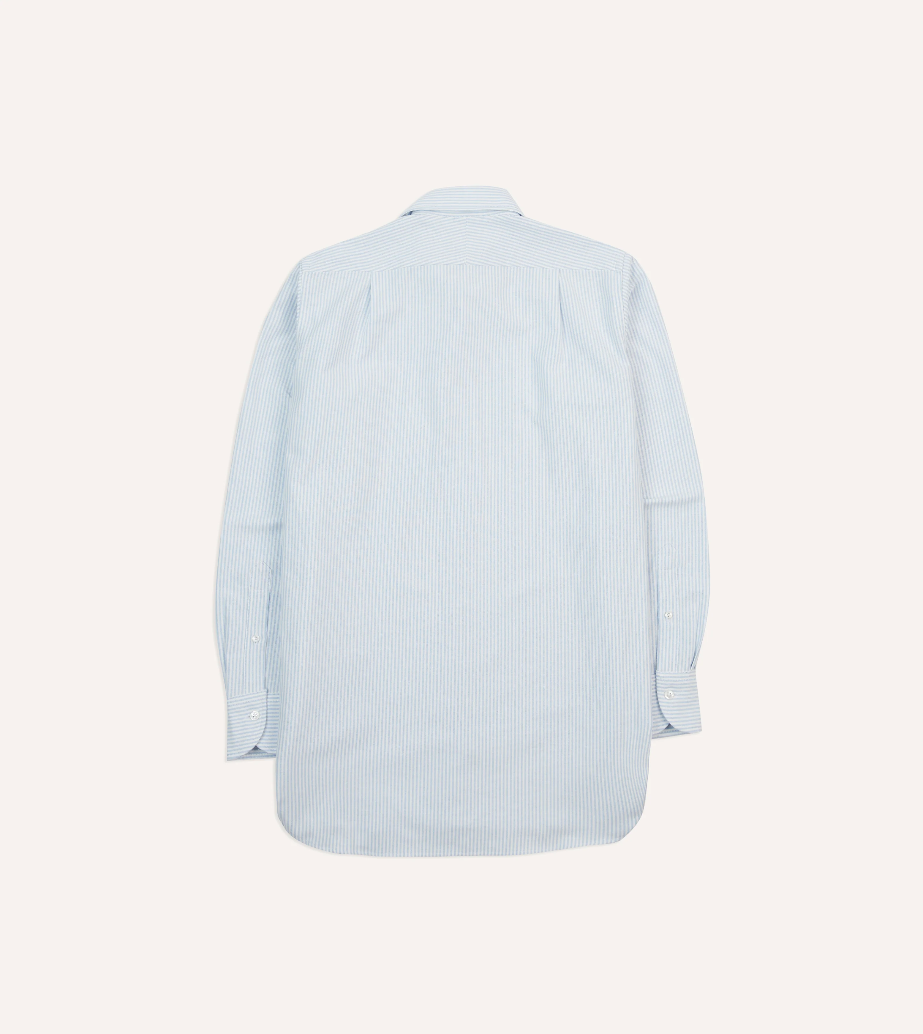 Light Blue and White Ticking Stripe Cotton Oxford Cloth Long Point Collar Shirt - Image 6