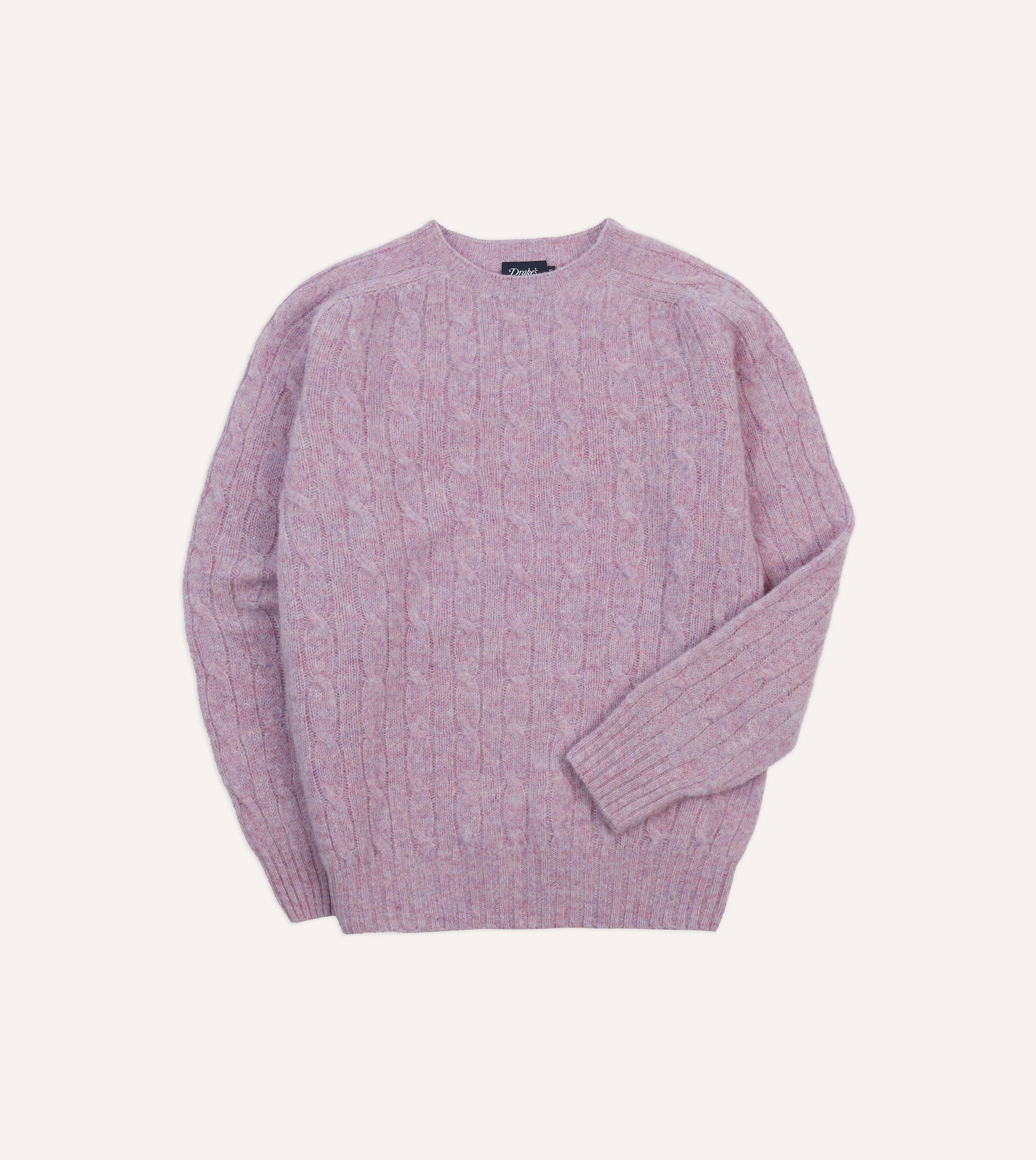 Lilac Brushed Cable Knit Shetland Crew Neck Jumper