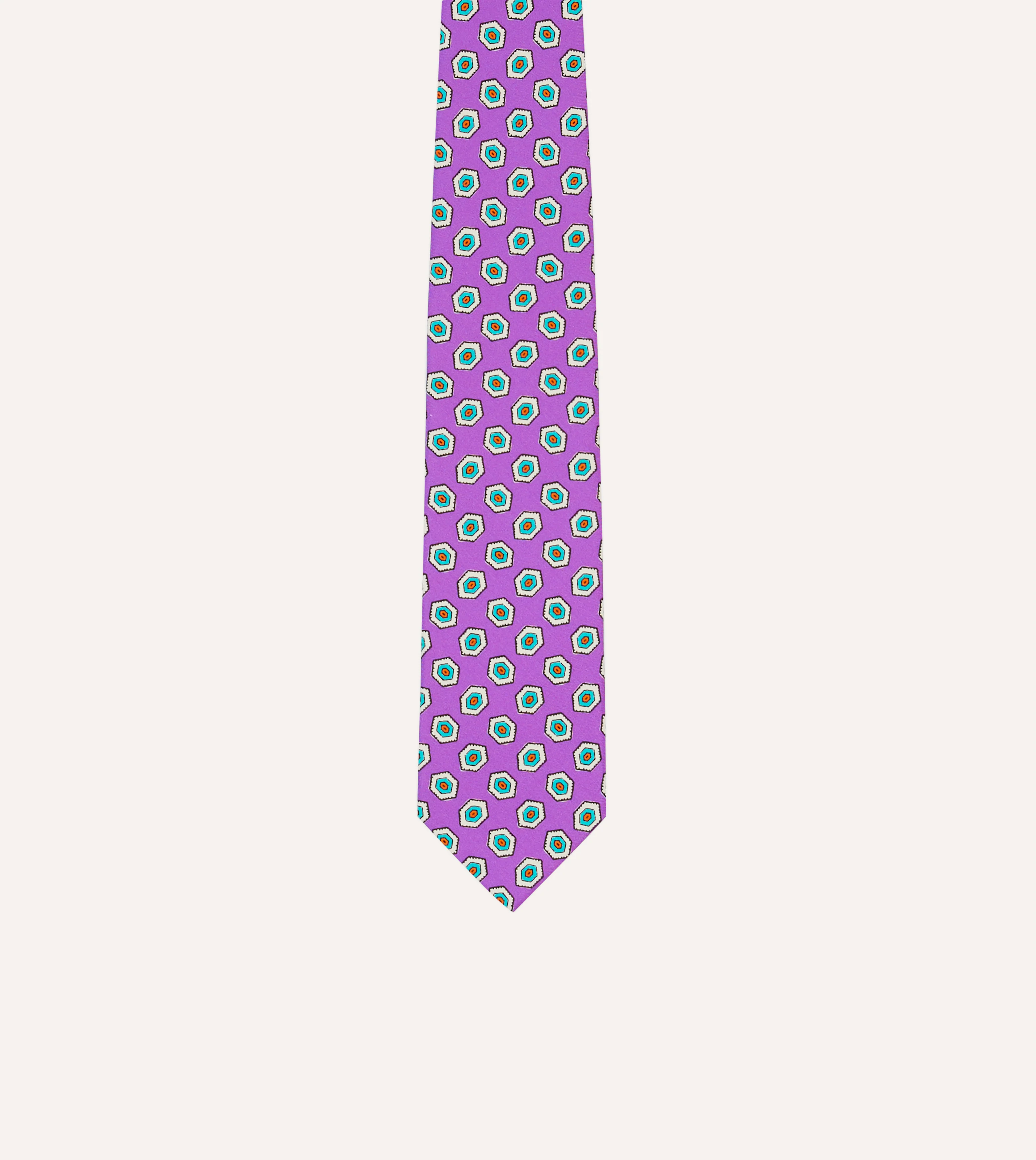 Lilac Hexagon Tile Print Silk Self-Tipped Tie - Image 3