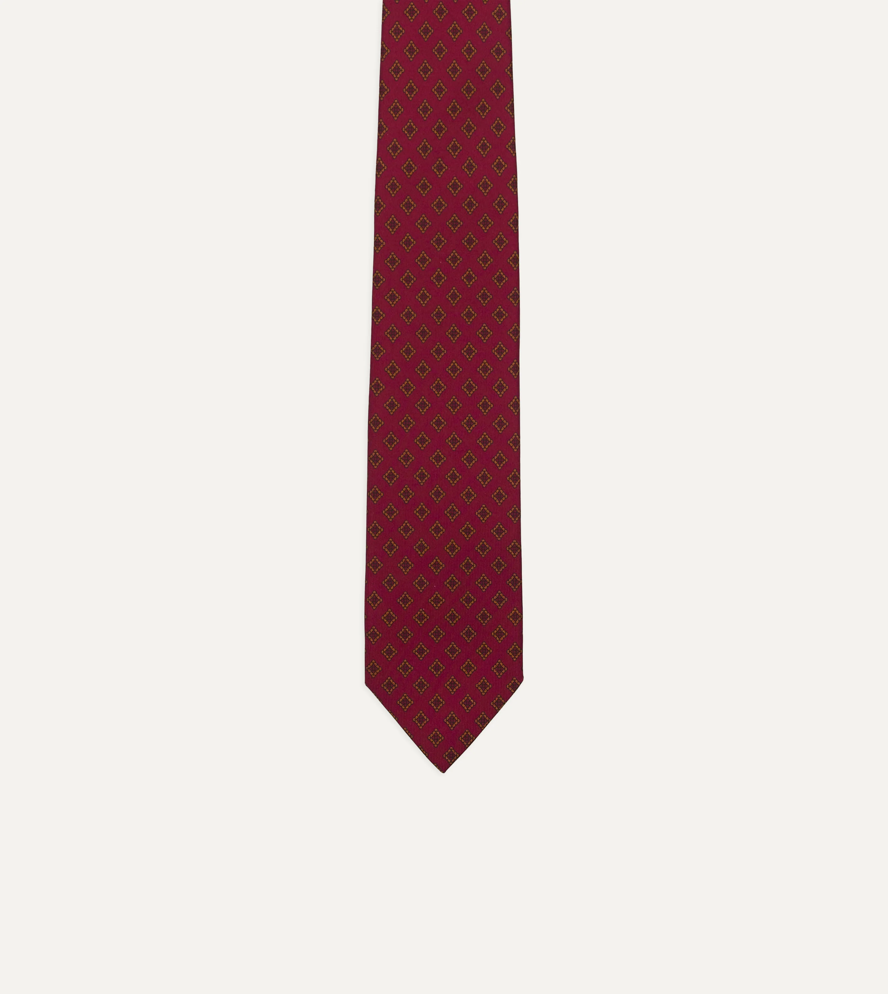 Magenta Diamond Medallion Self-Tipped Silk Tie - Image 4