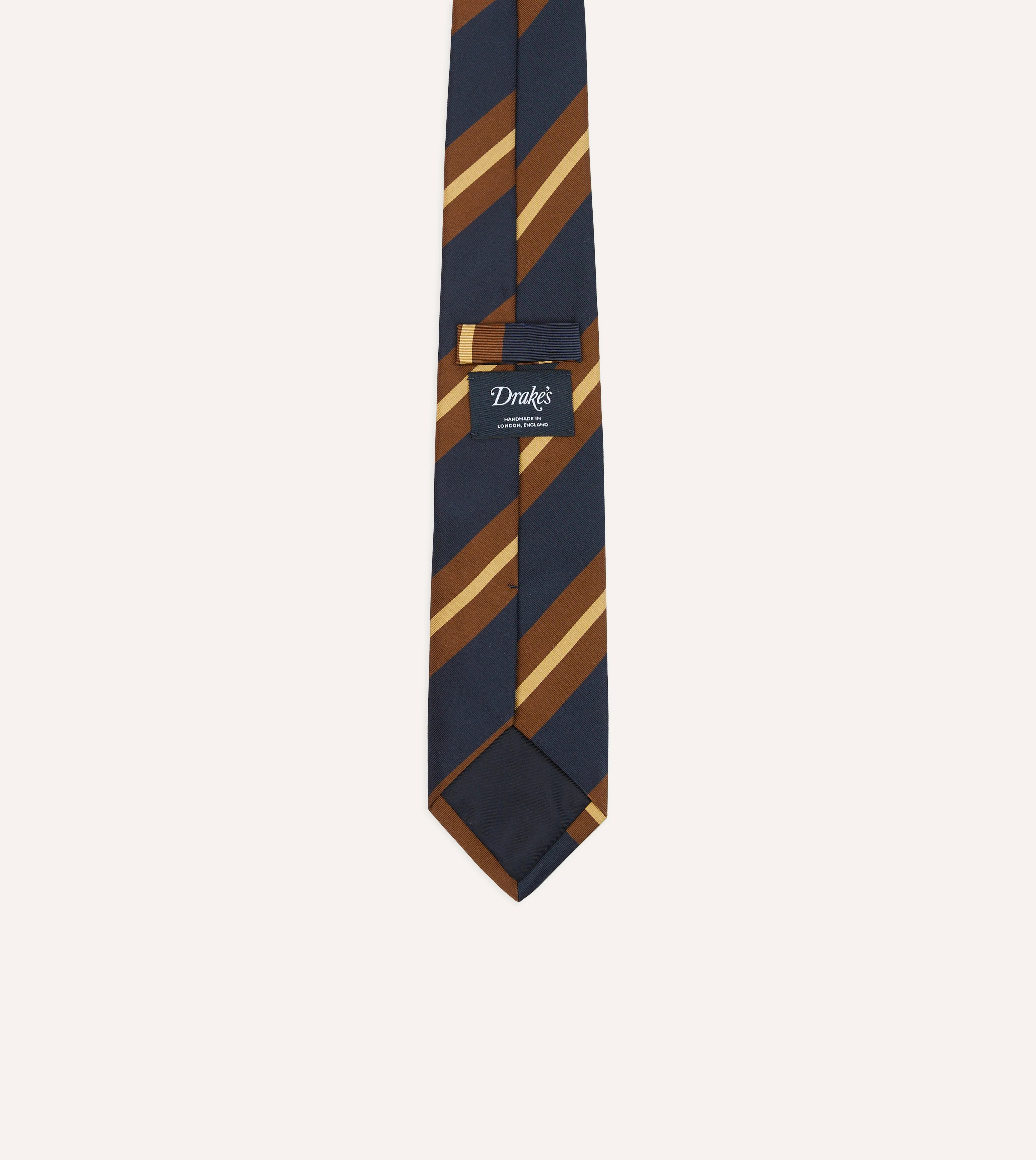 Navy and Brown Stripe Mogador Silk Tipped Tie - Image 4