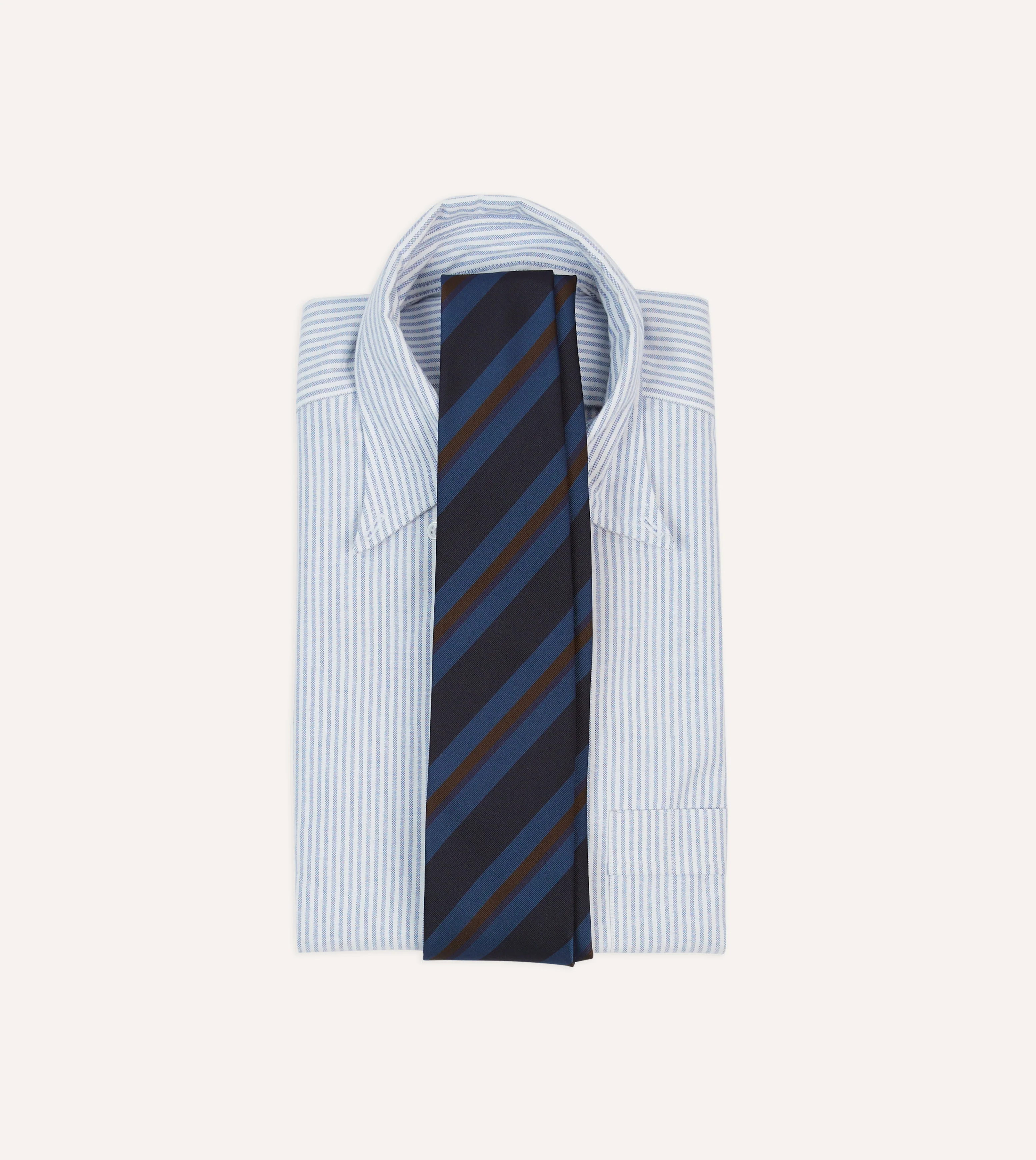 Navy and Brown Stripe Mogador Wool Cotton Tipped Tie - Image 2