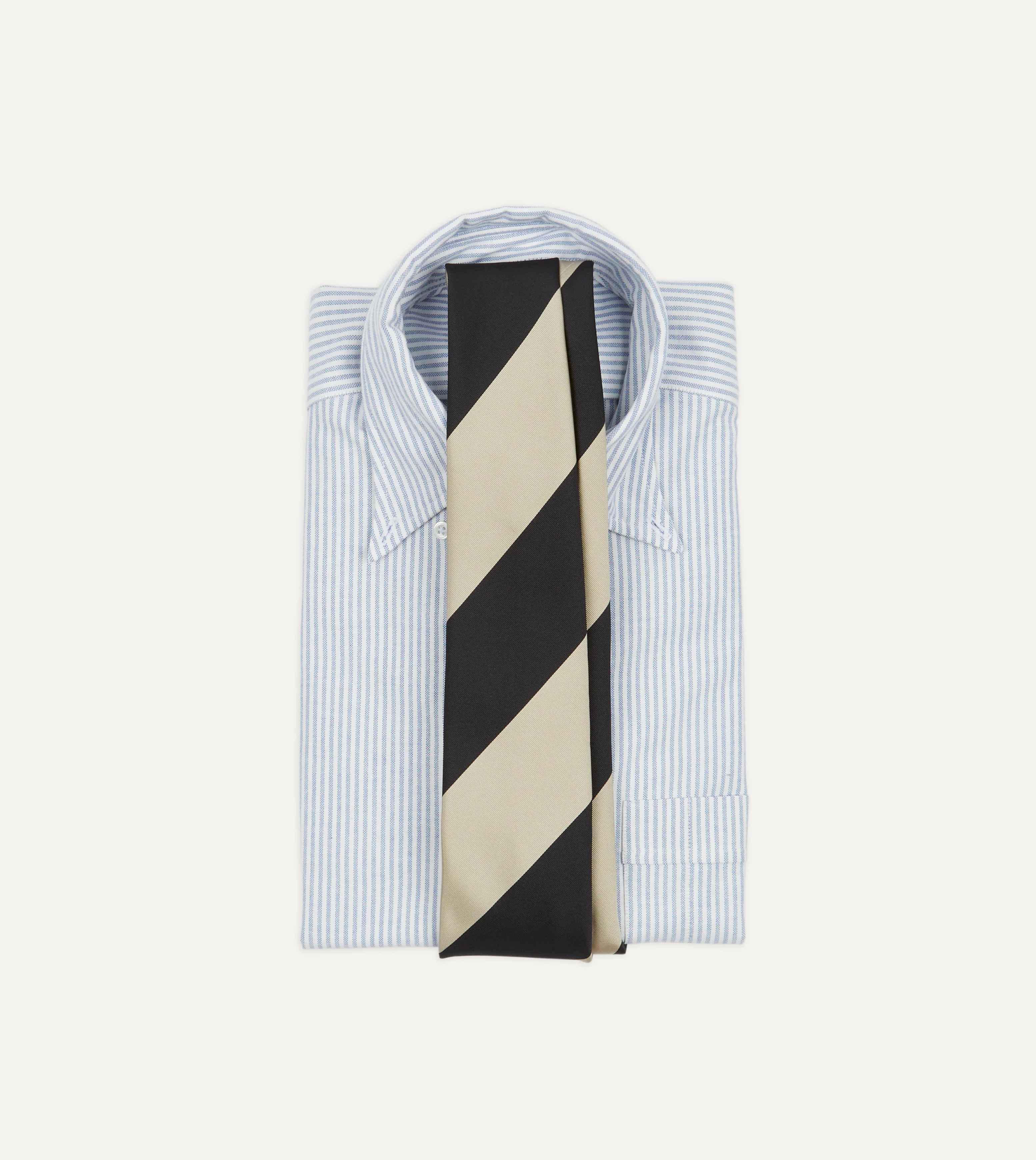 Navy and Ecru Broad Stripe Silk Tipped Tie - Image 2