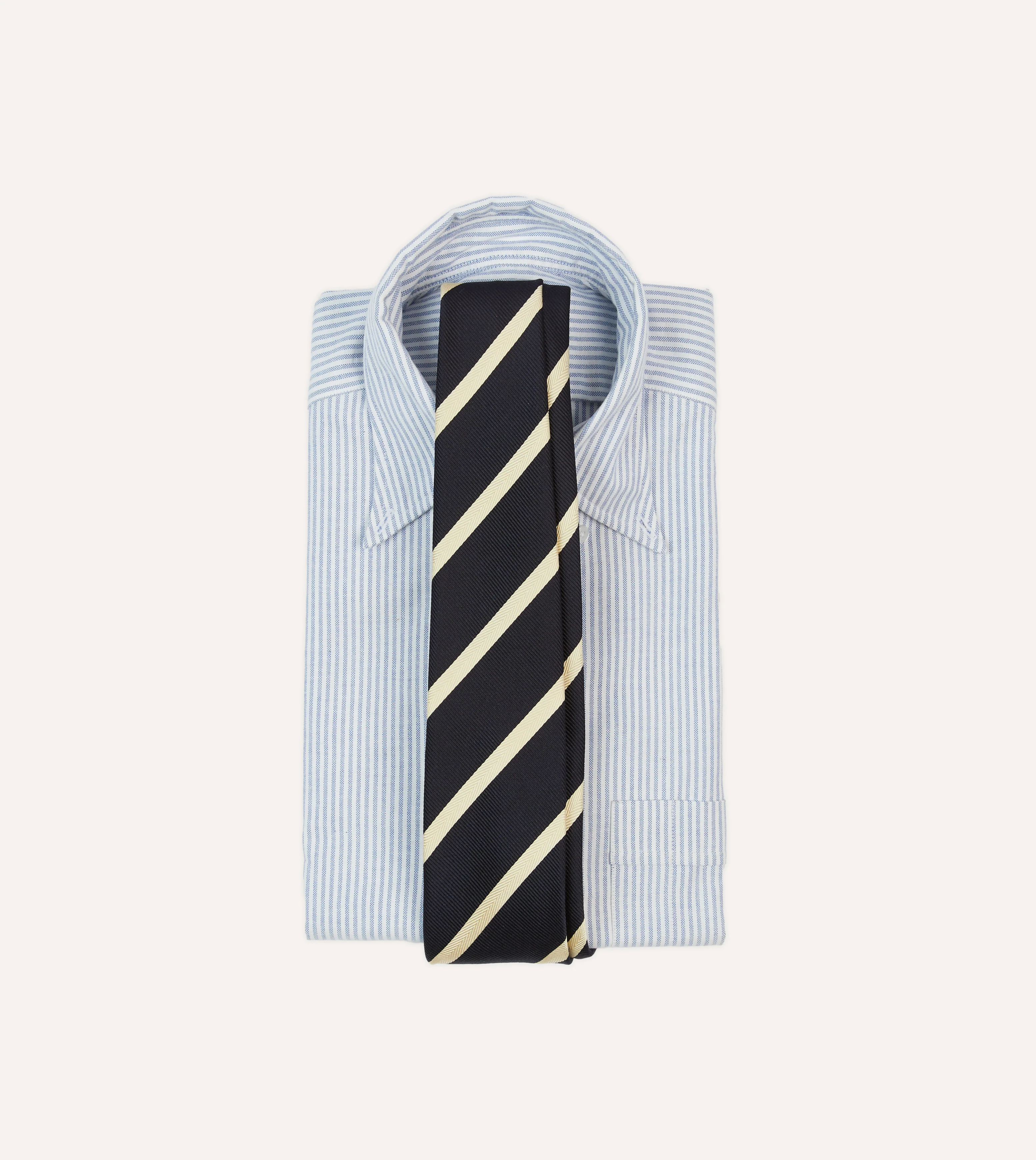 Navy and Ecru Herringbone Bar Stripe Mogador Silk Tipped Tie - Image 2