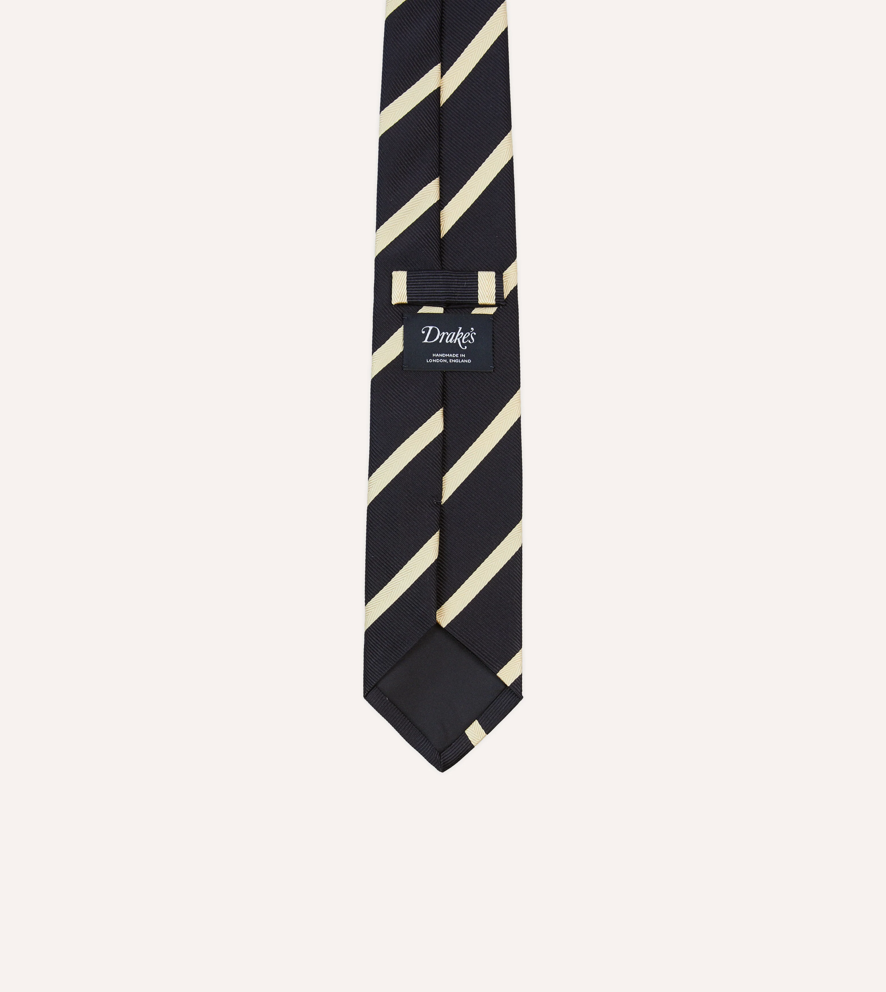 Navy and Ecru Herringbone Bar Stripe Mogador Silk Tipped Tie - Image 4