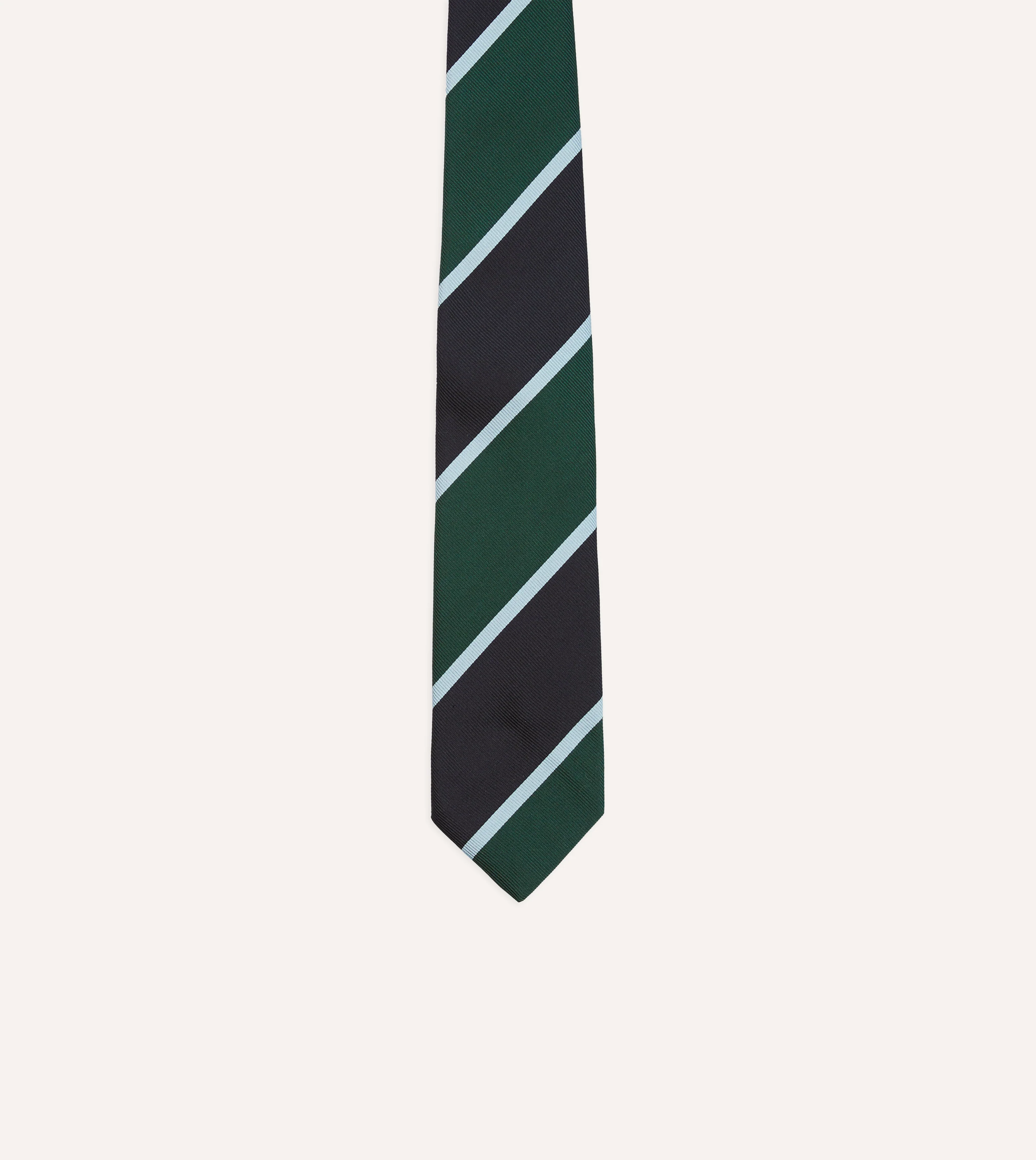 Navy and Green Broad Stripe Mogador Silk Tipped Tie - Image 3