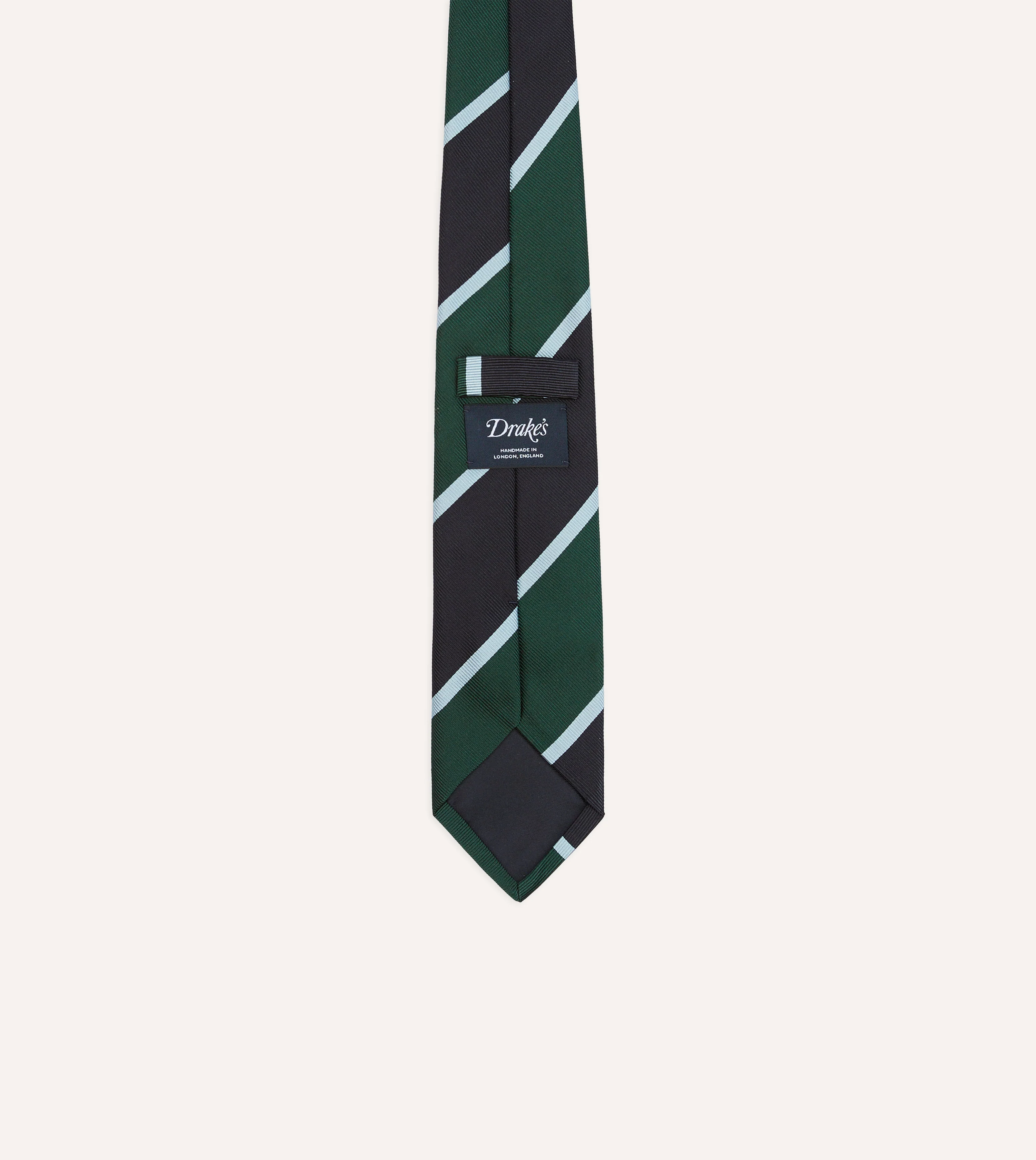 Navy and Green Broad Stripe Mogador Silk Tipped Tie - Image 4