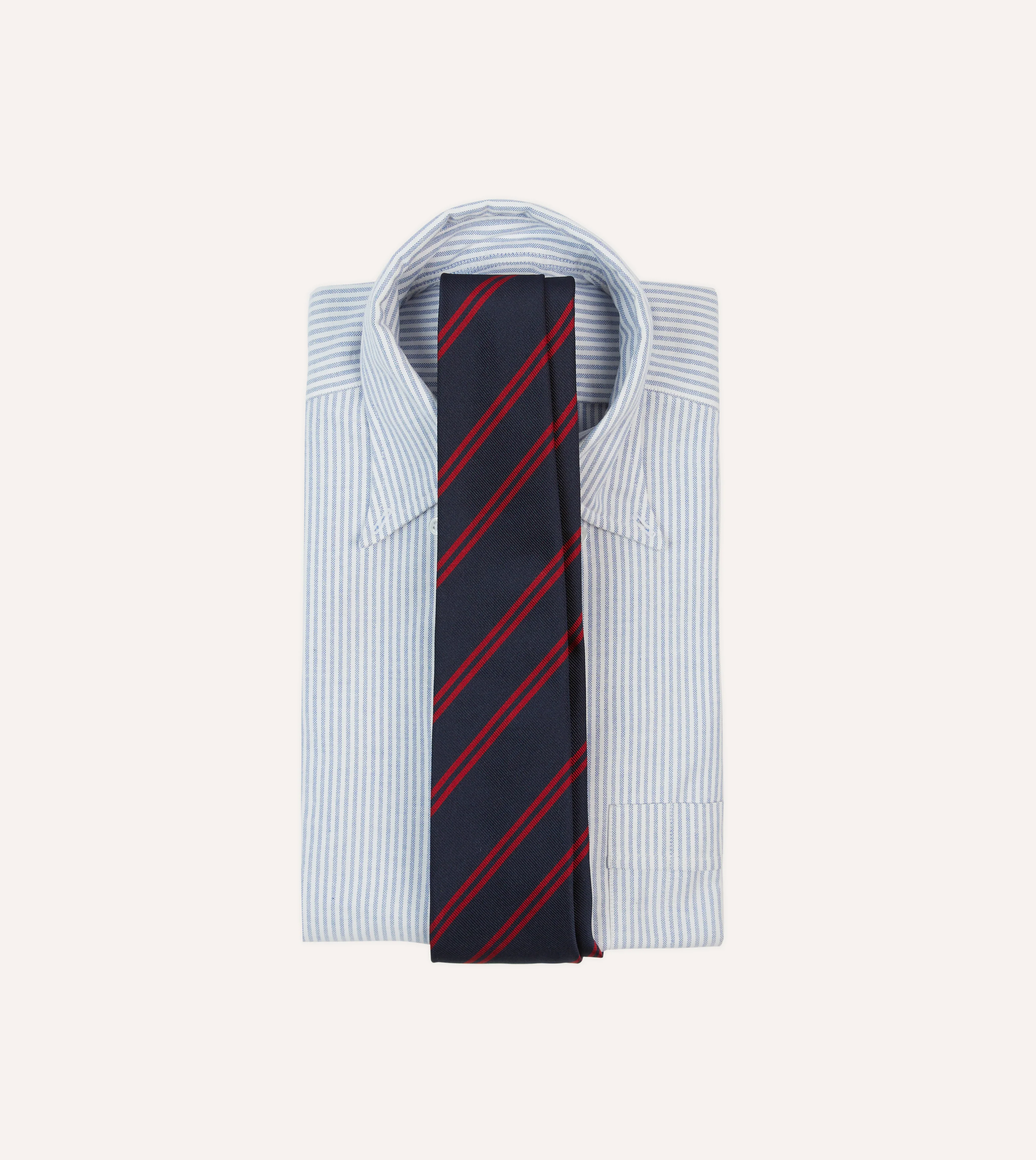 Navy and Red Double Stripe Repp Silk Tipped Tie - Image 2