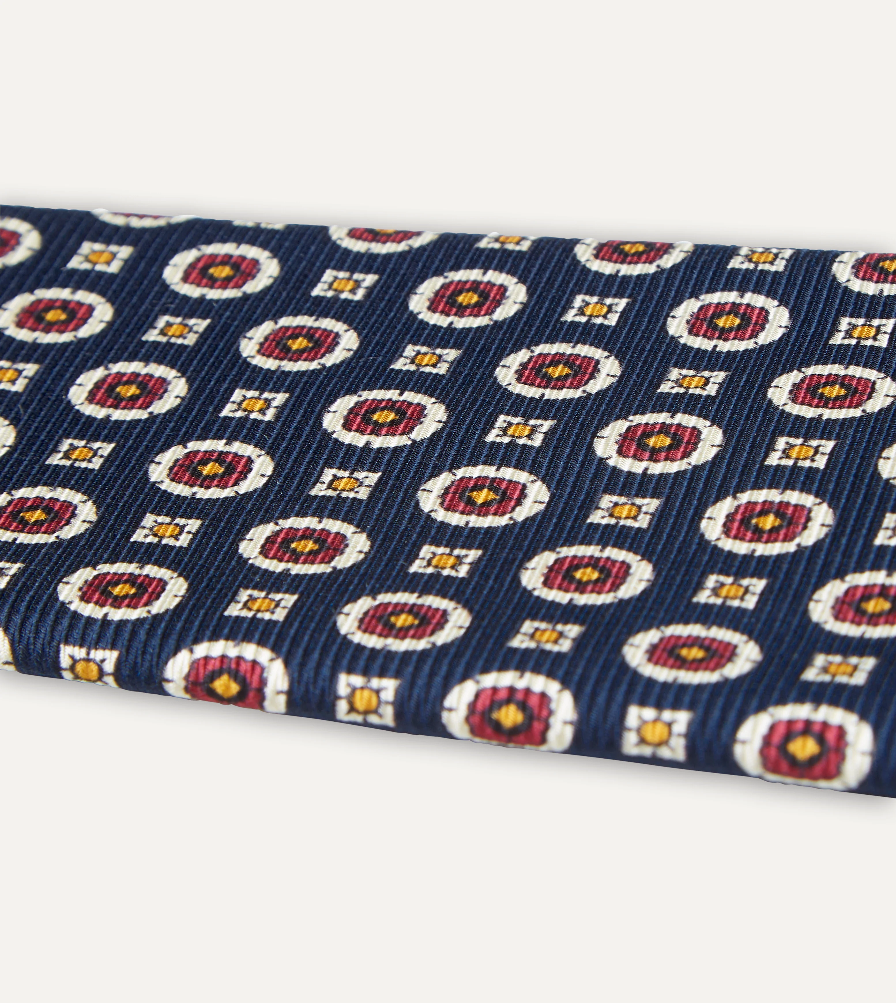 Navy and Red Geometric Medallion Print Silk Foulard Tie - Image 4