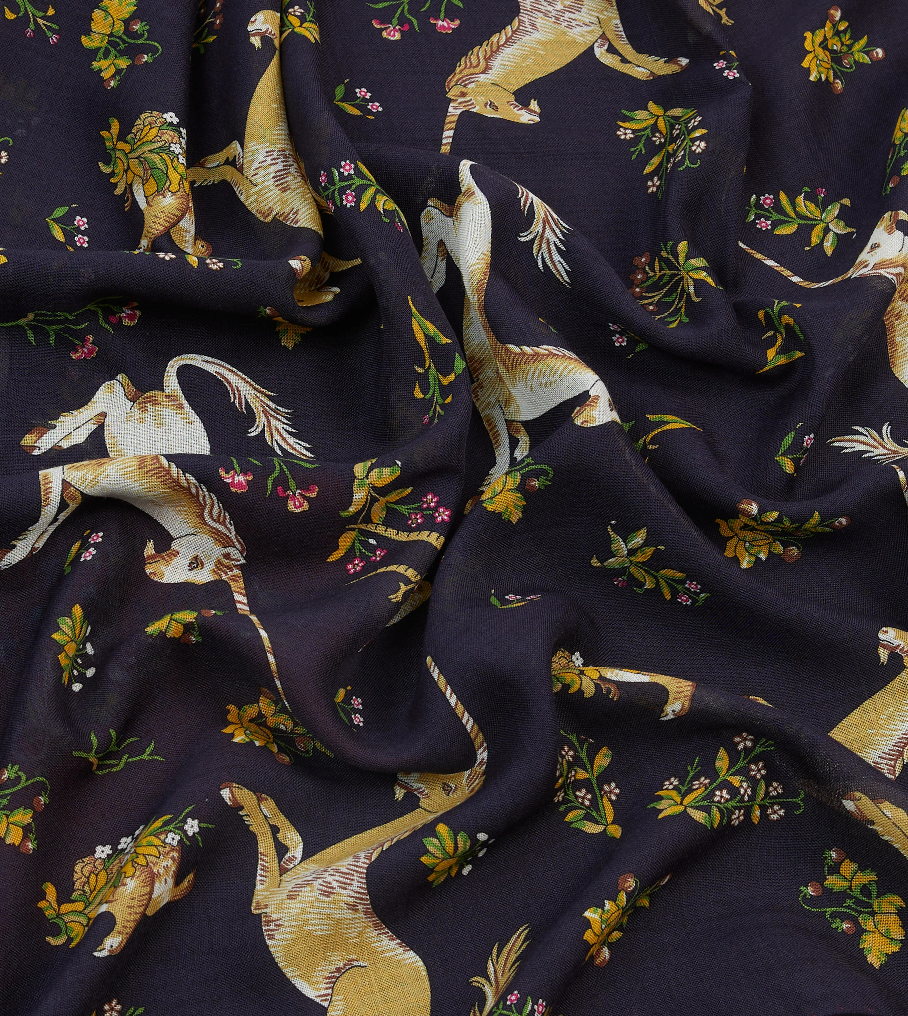 Navy and Red Unicorn Print Tubular Wool Silk Scarf - Image 2