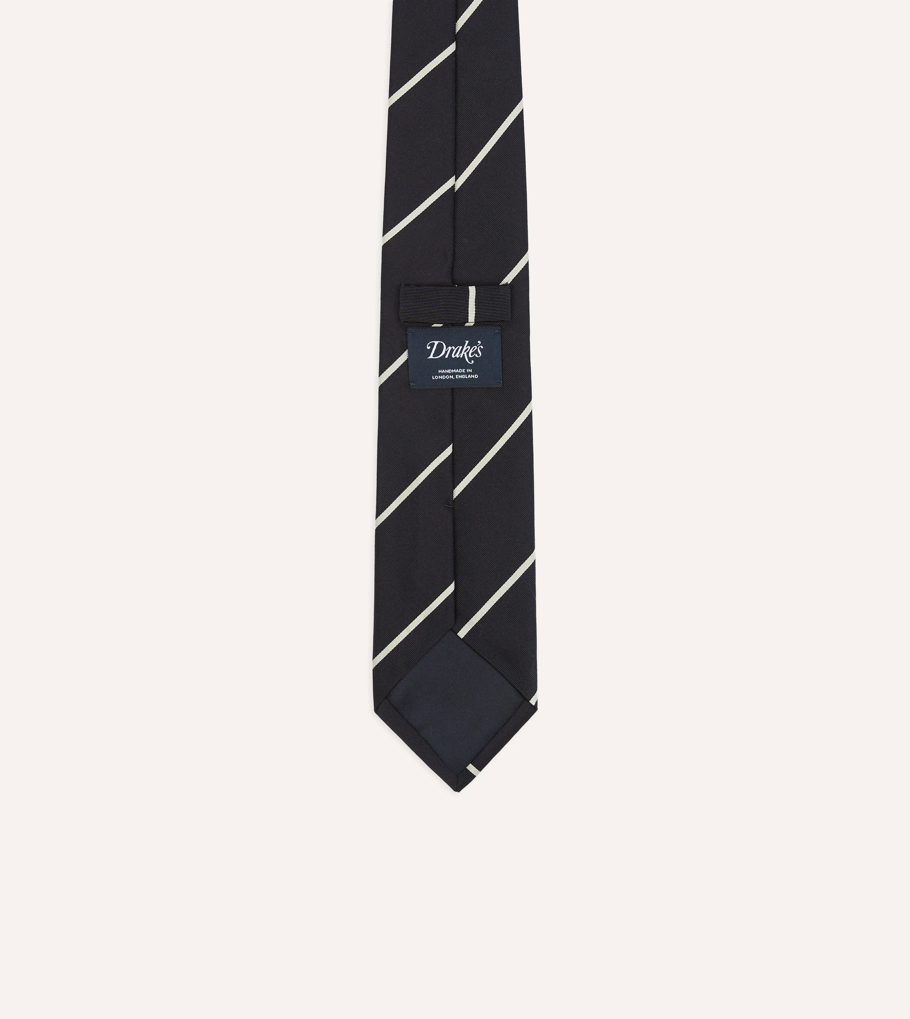 Navy and White Stripe Repp Silk Tipped Tie - Image 4