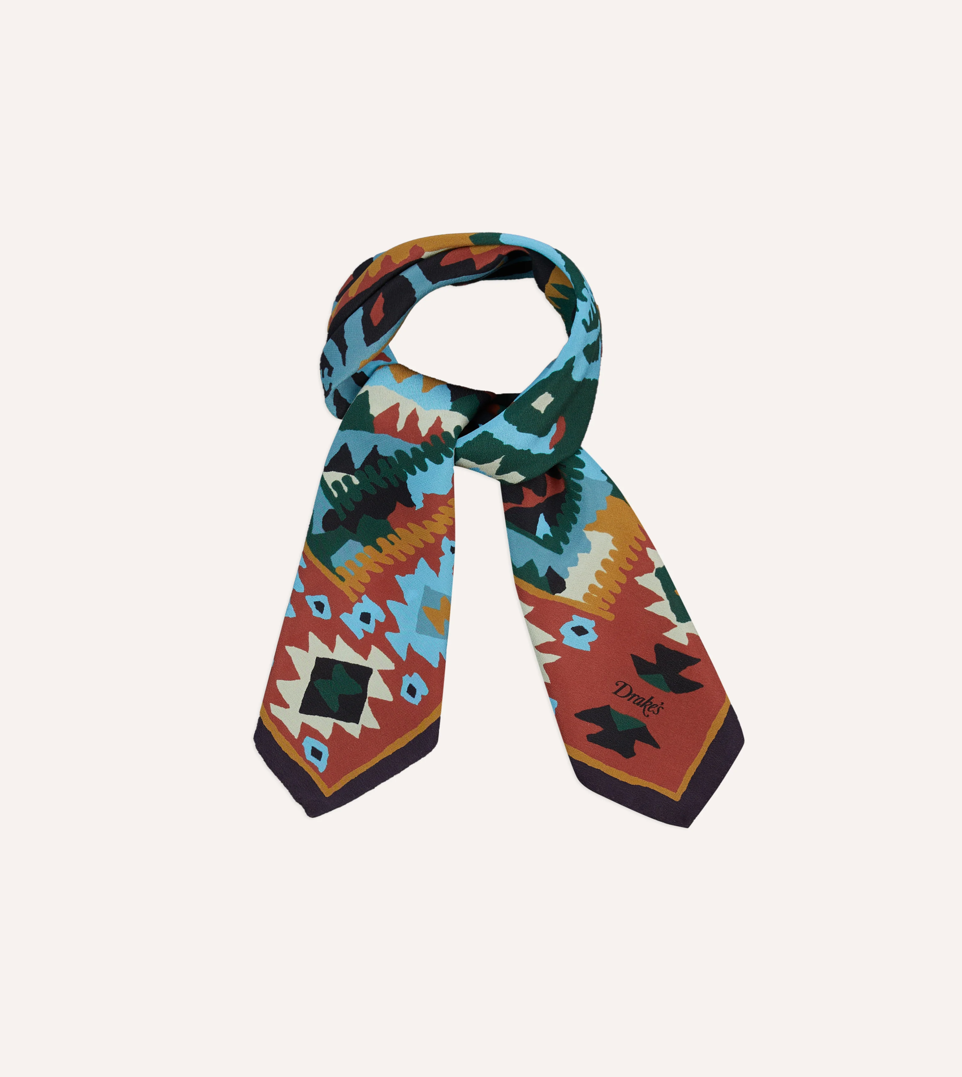 Navy and Yellow Kilim Print Silk Bandana - Image 4