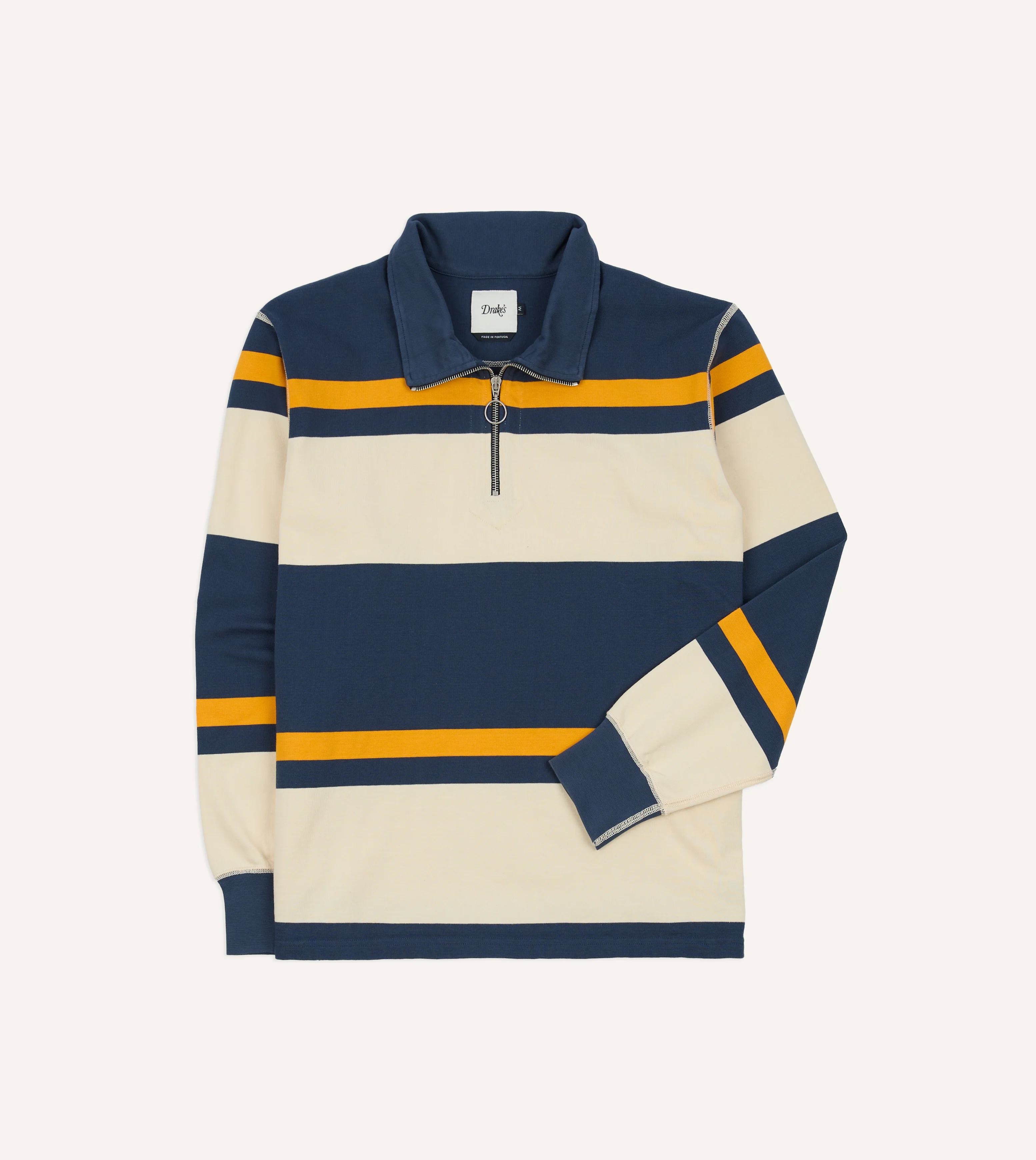 Navy and Yellow Stripe Cotton Quarter Zip Rugby Shirt - Image 3