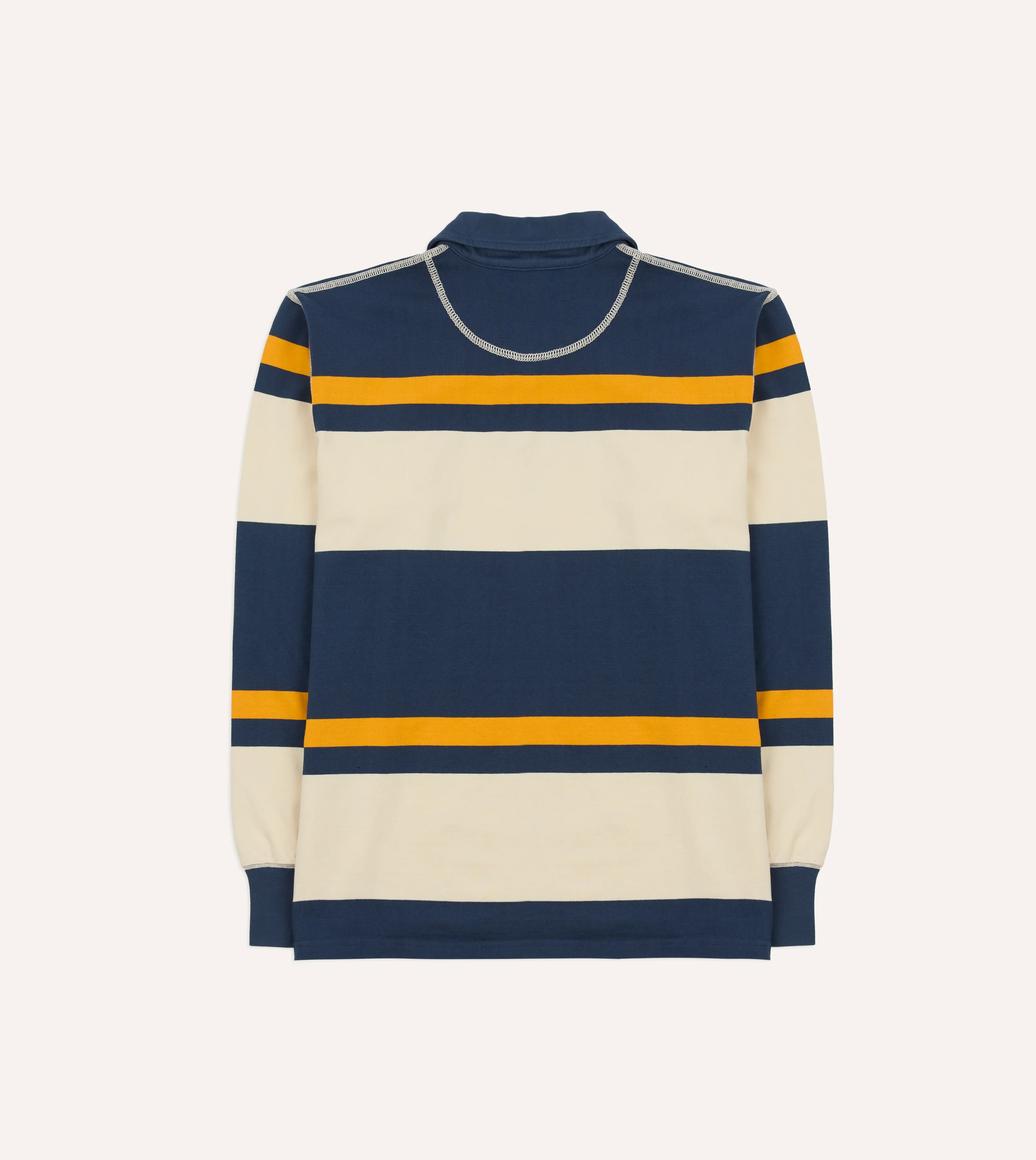 Navy and Yellow Stripe Cotton Quarter Zip Rugby Shirt - Image 7