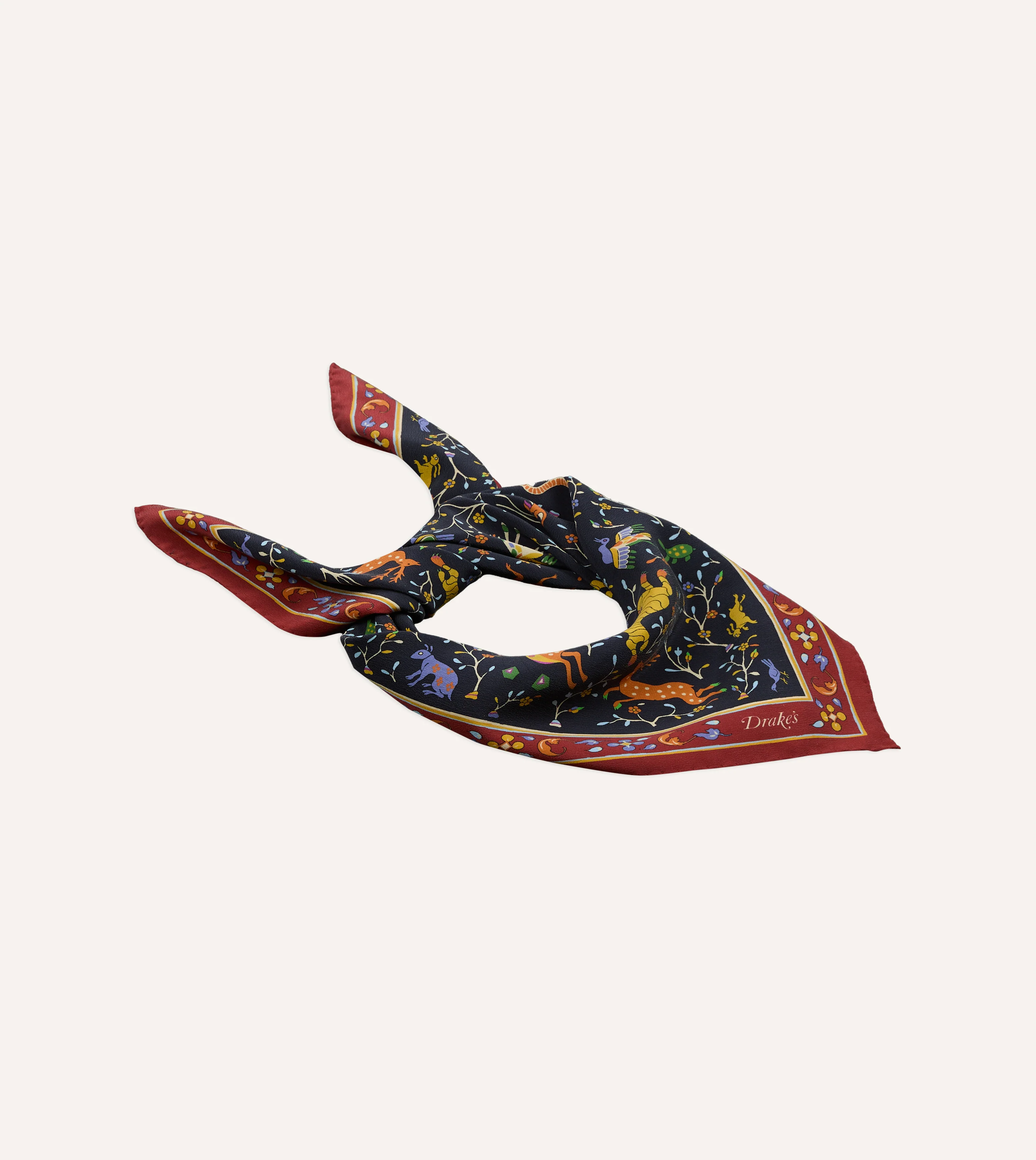 Navy Animals and Flowers Print Silk Bandana - Image 4