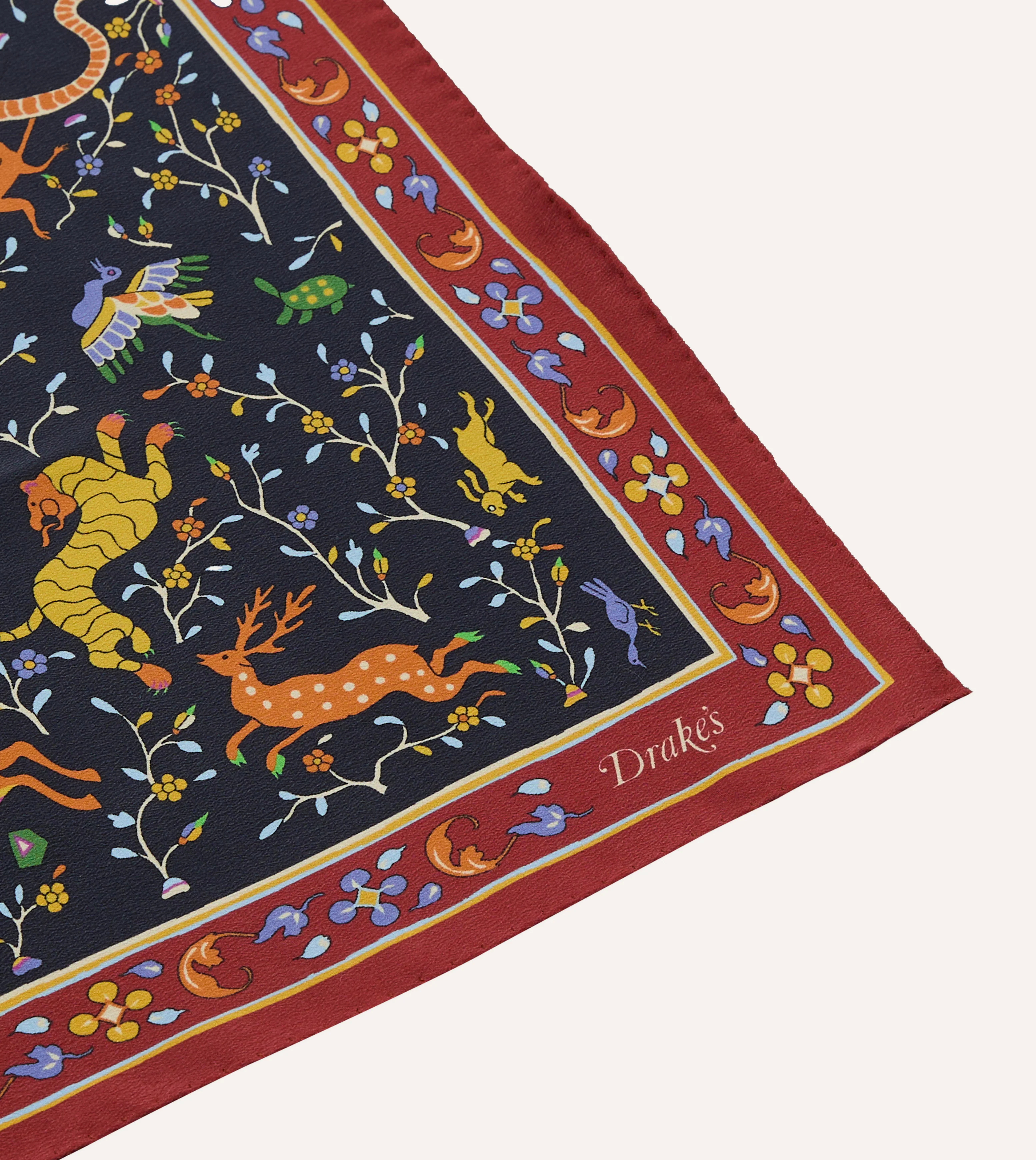 Navy Animals and Flowers Print Silk Bandana - Image 5