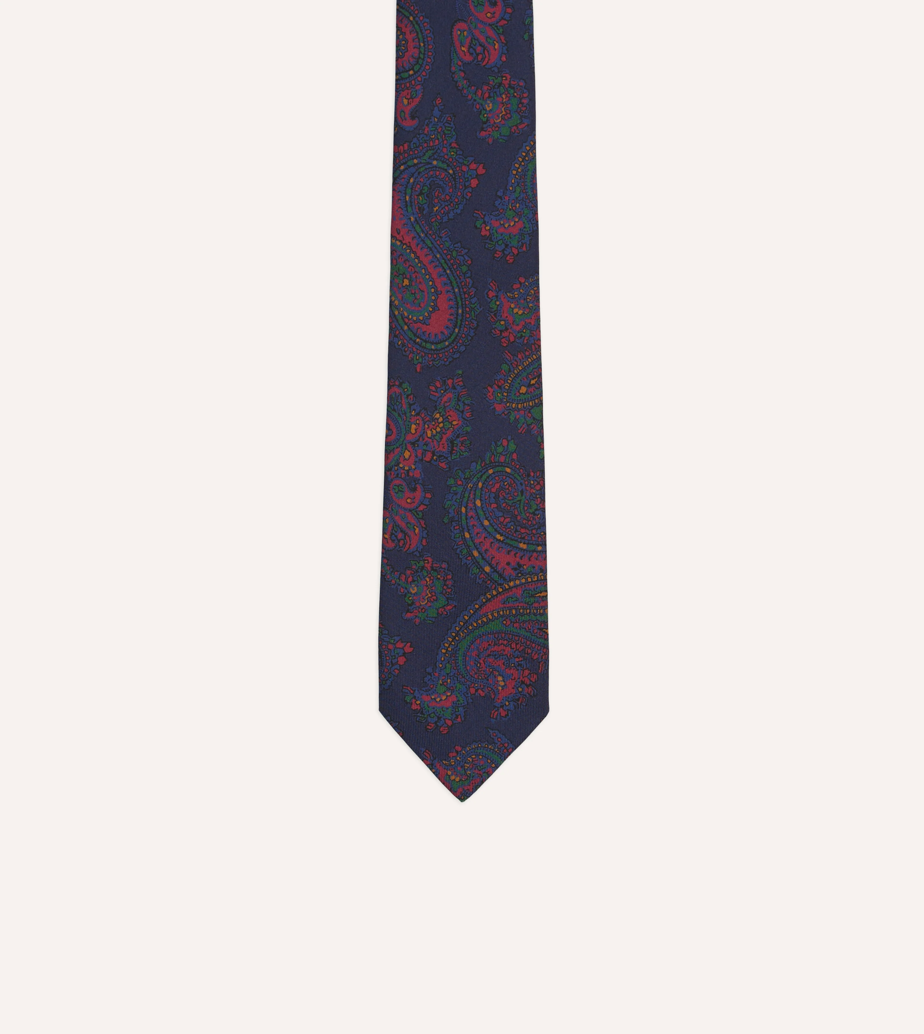 Navy Big Paisley Print Madder Silk Self-Tipped Tie - Image 3