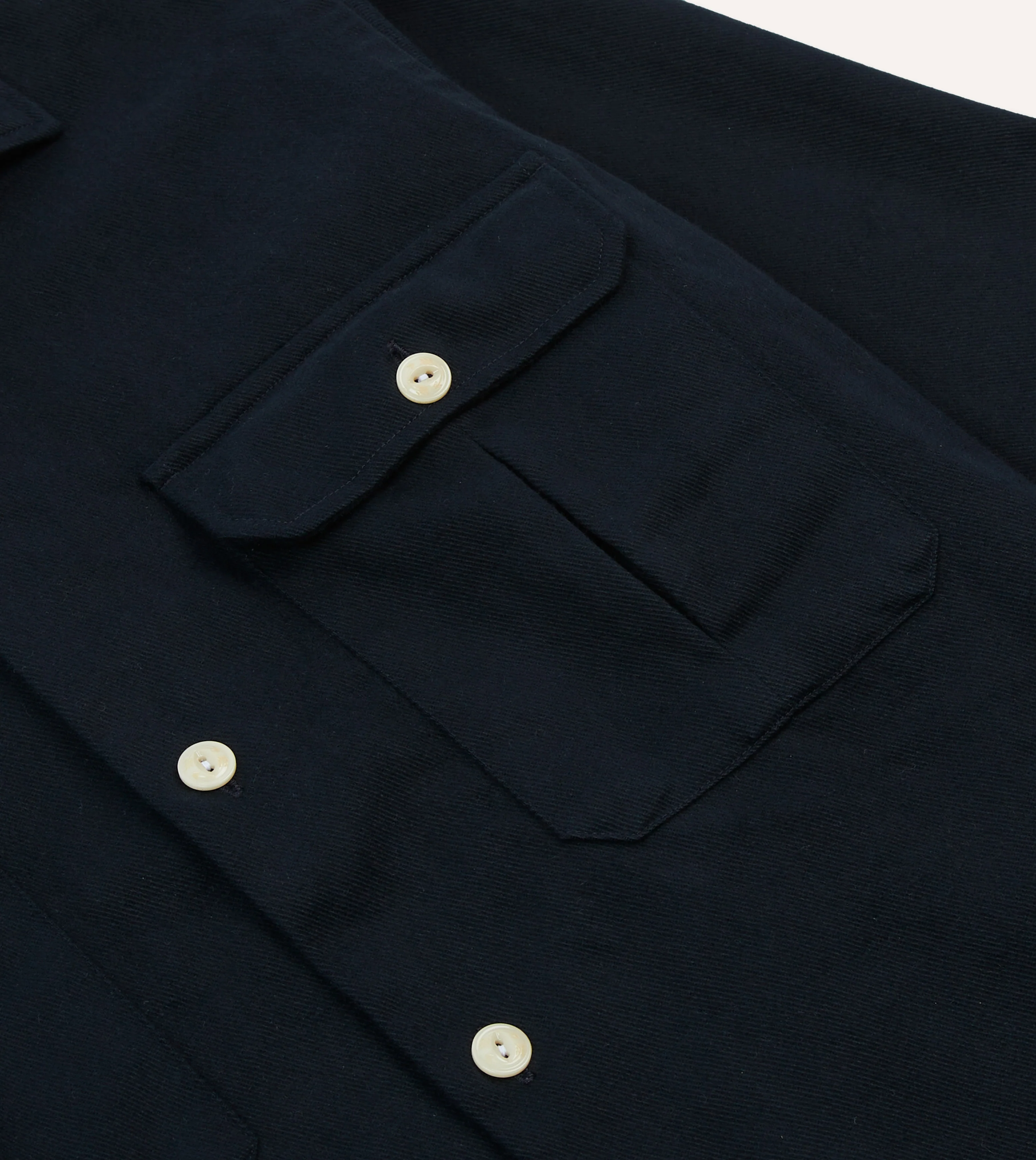 Navy Brushed Cotton Twill Two-Pocket Camp Collar Work Shirt - Image 4