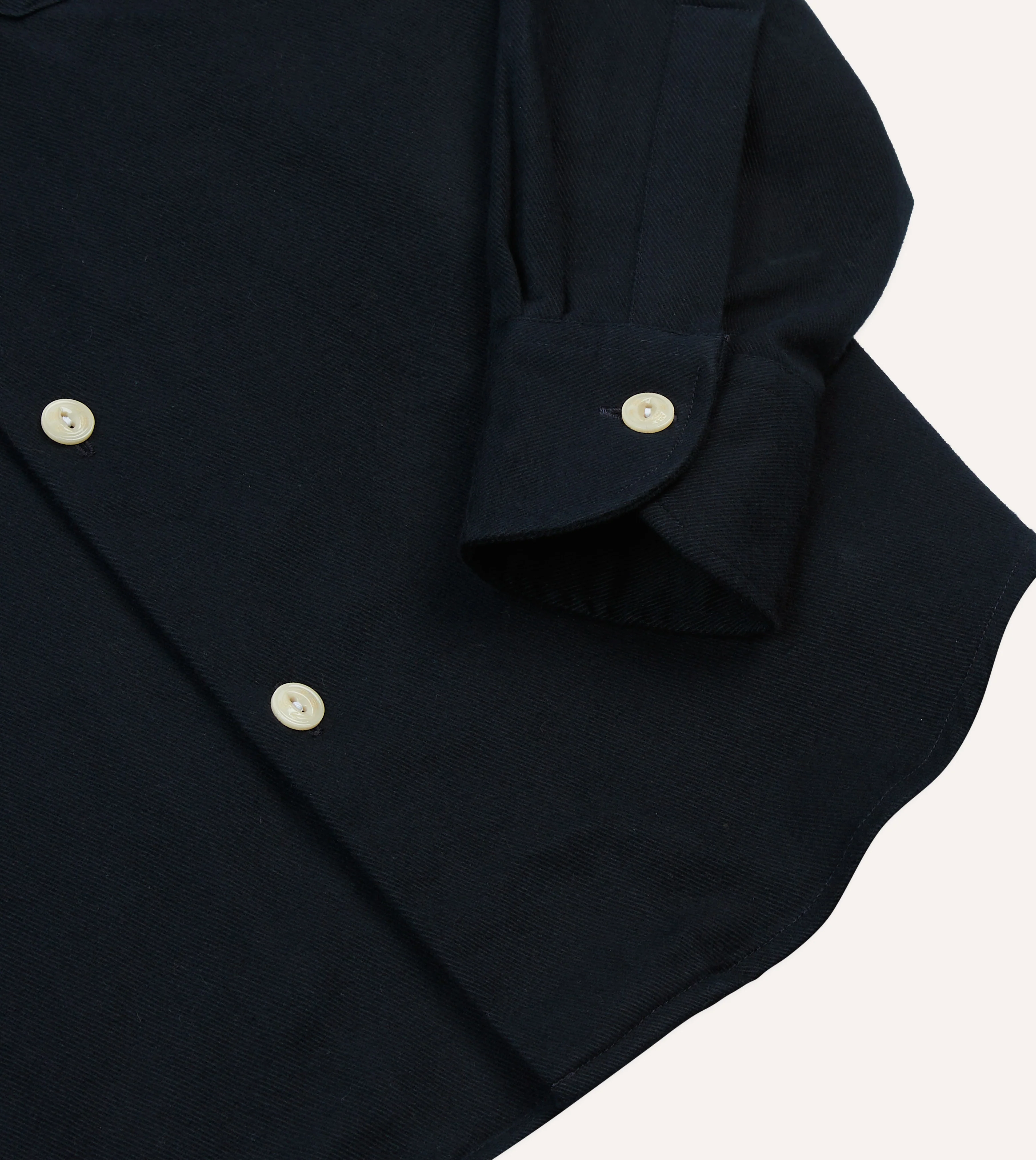 Navy Brushed Cotton Twill Two-Pocket Camp Collar Work Shirt - Image 5