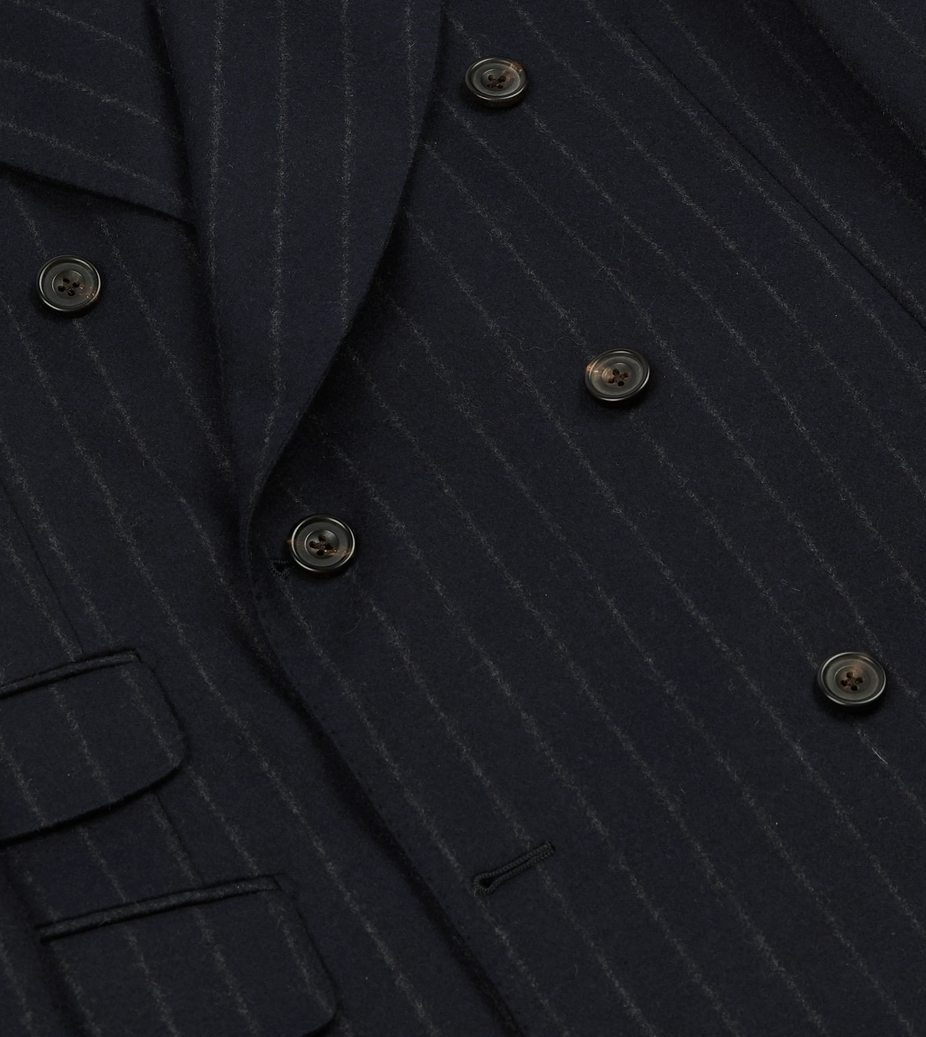 Navy Chalkstripe Wool Flannel Double-Breasted Tailored Jacket - Image 5
