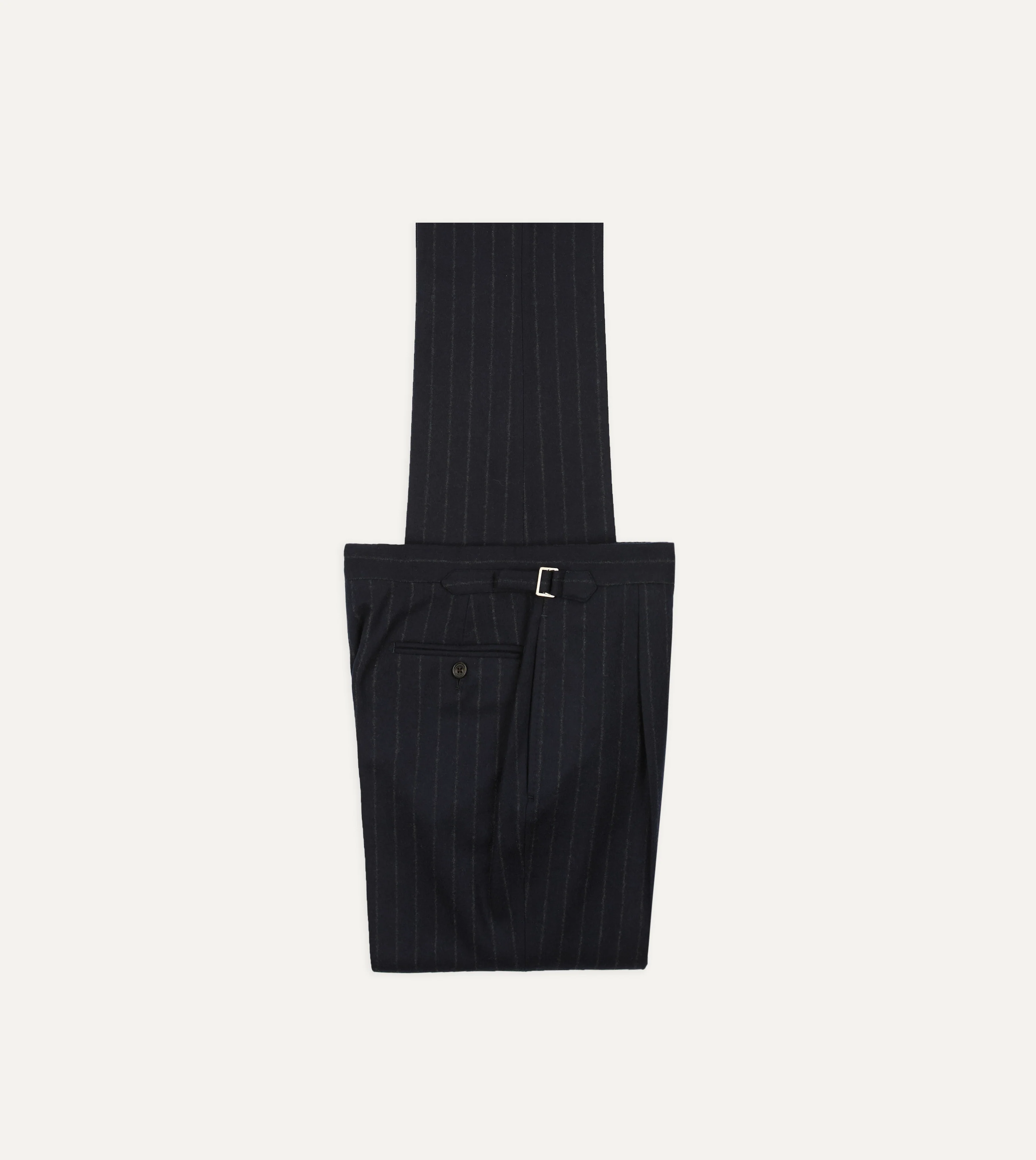 Navy Chalkstripe Wool Flannel Single-Pleat Trouser