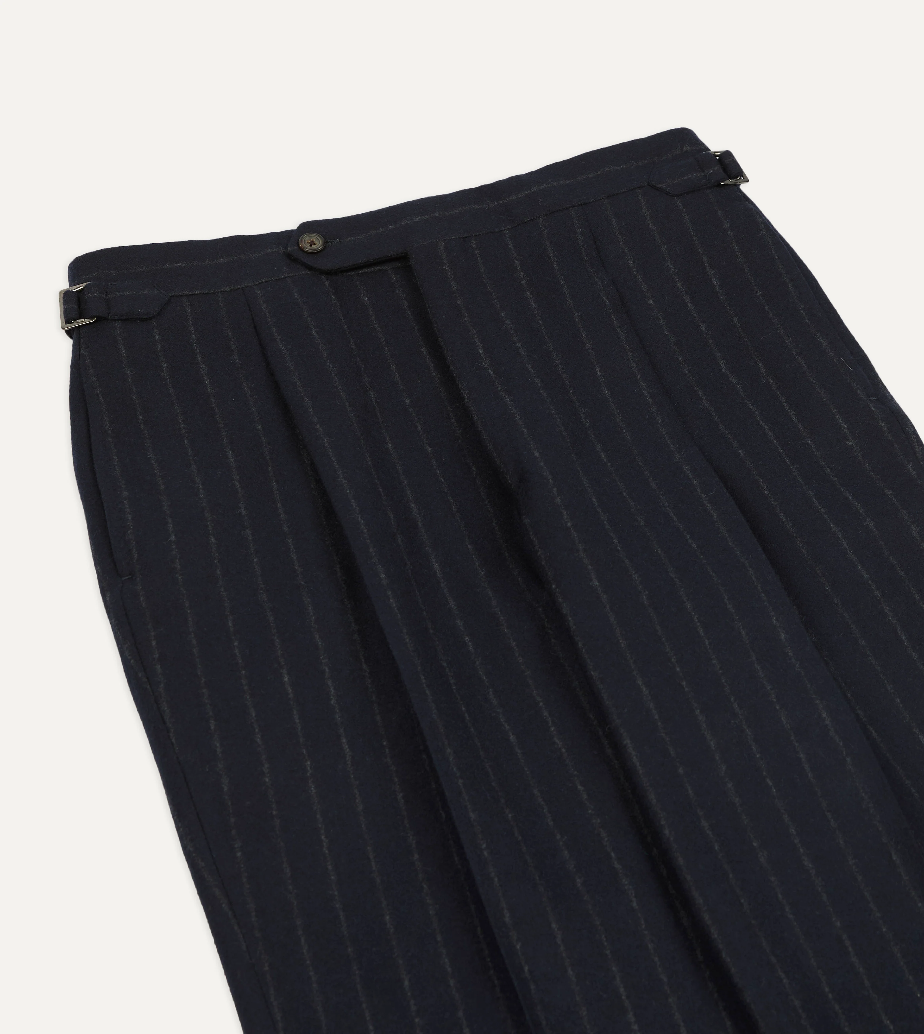 Navy Chalkstripe Wool Flannel Single-Pleat Trouser - Image 4