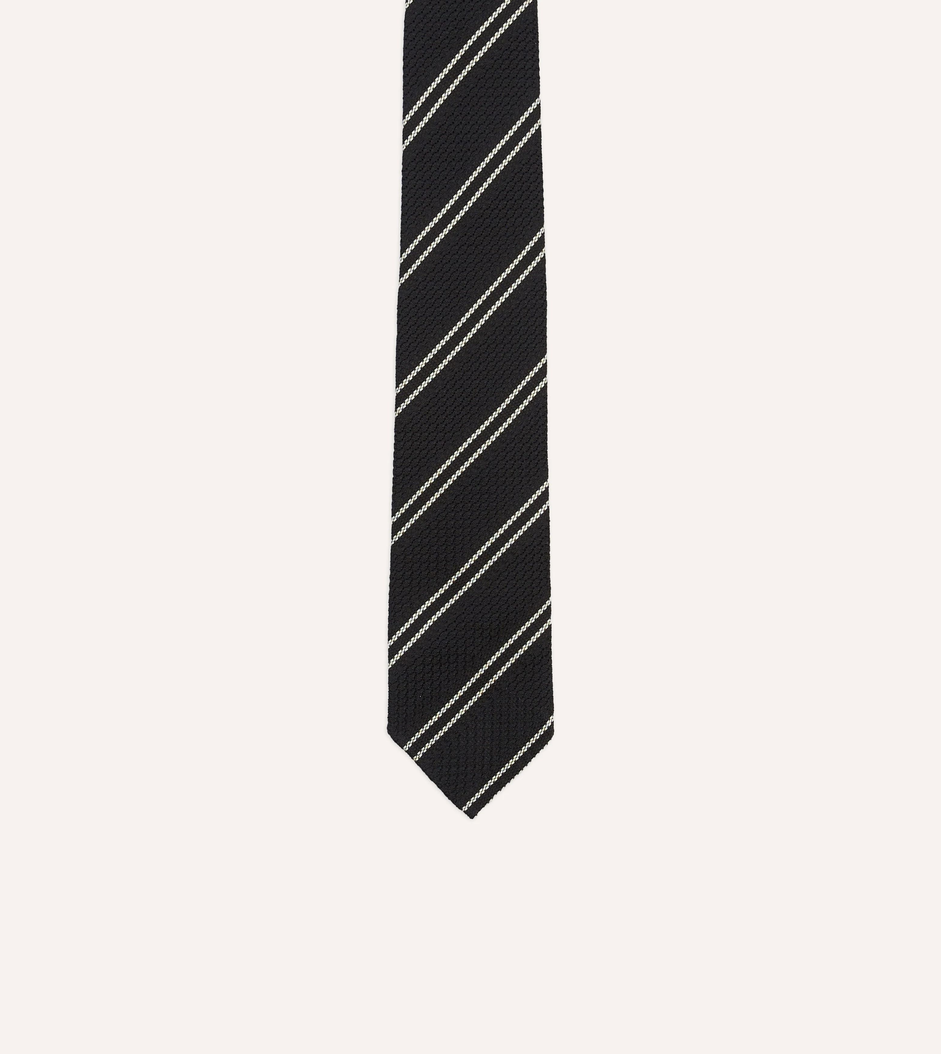 Navy Double Stripe Hand Rolled Silk Grenadine Tie - Image 3