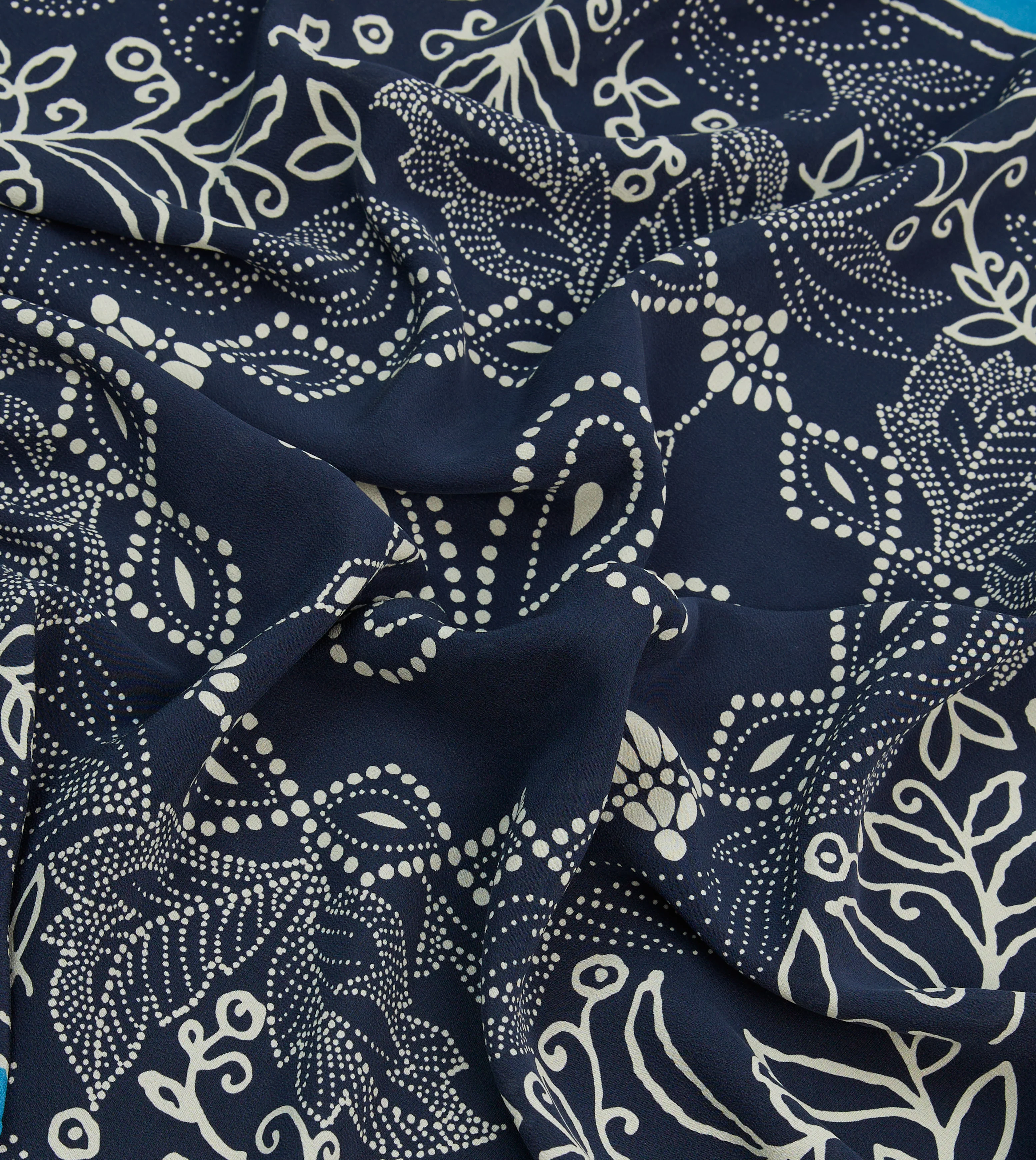 Navy Floral Paisley Print Silk Bandana - Image 2