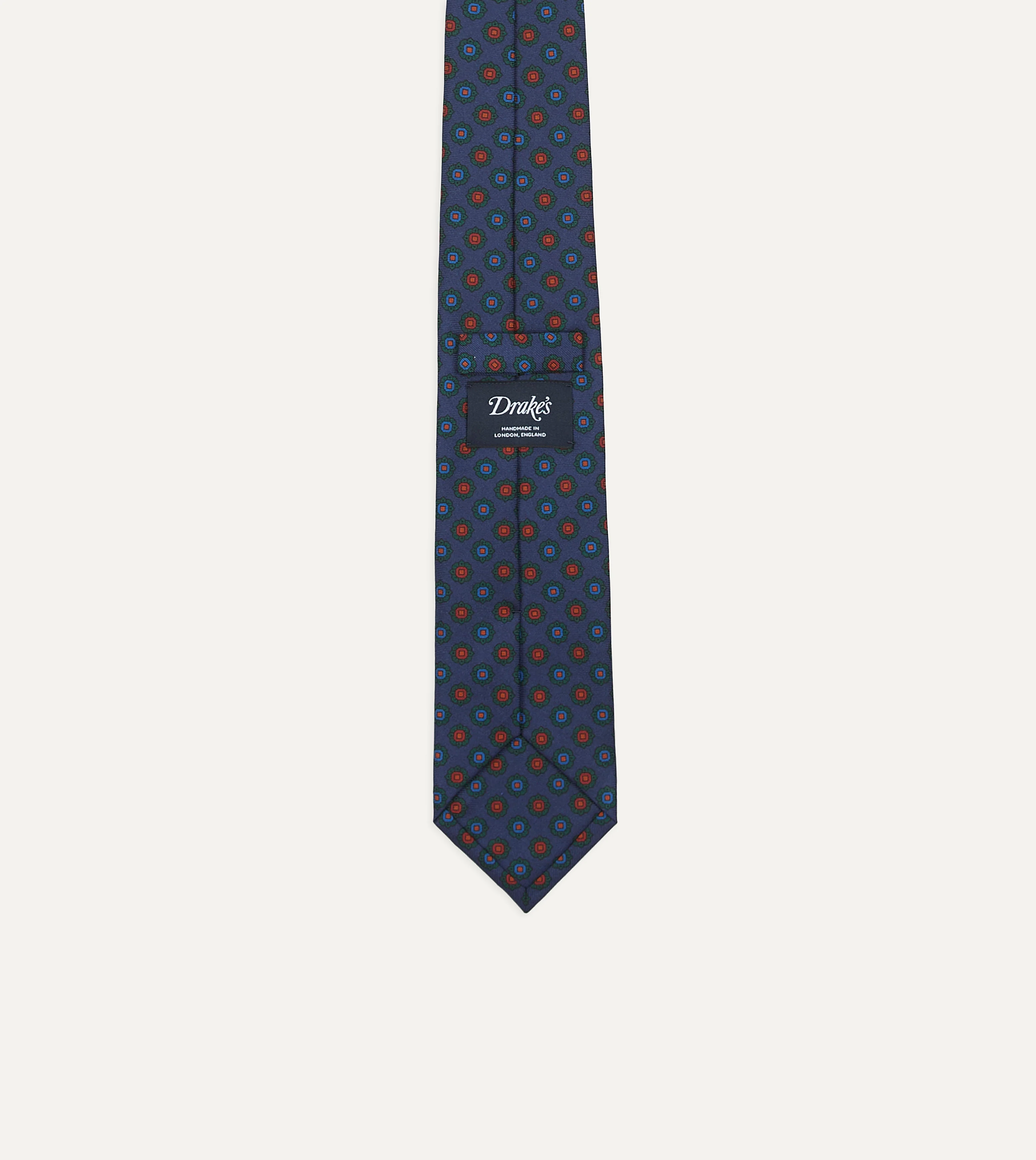 Navy Flower Medallion Print Silk Twill Self Tipped Tie - Image 4