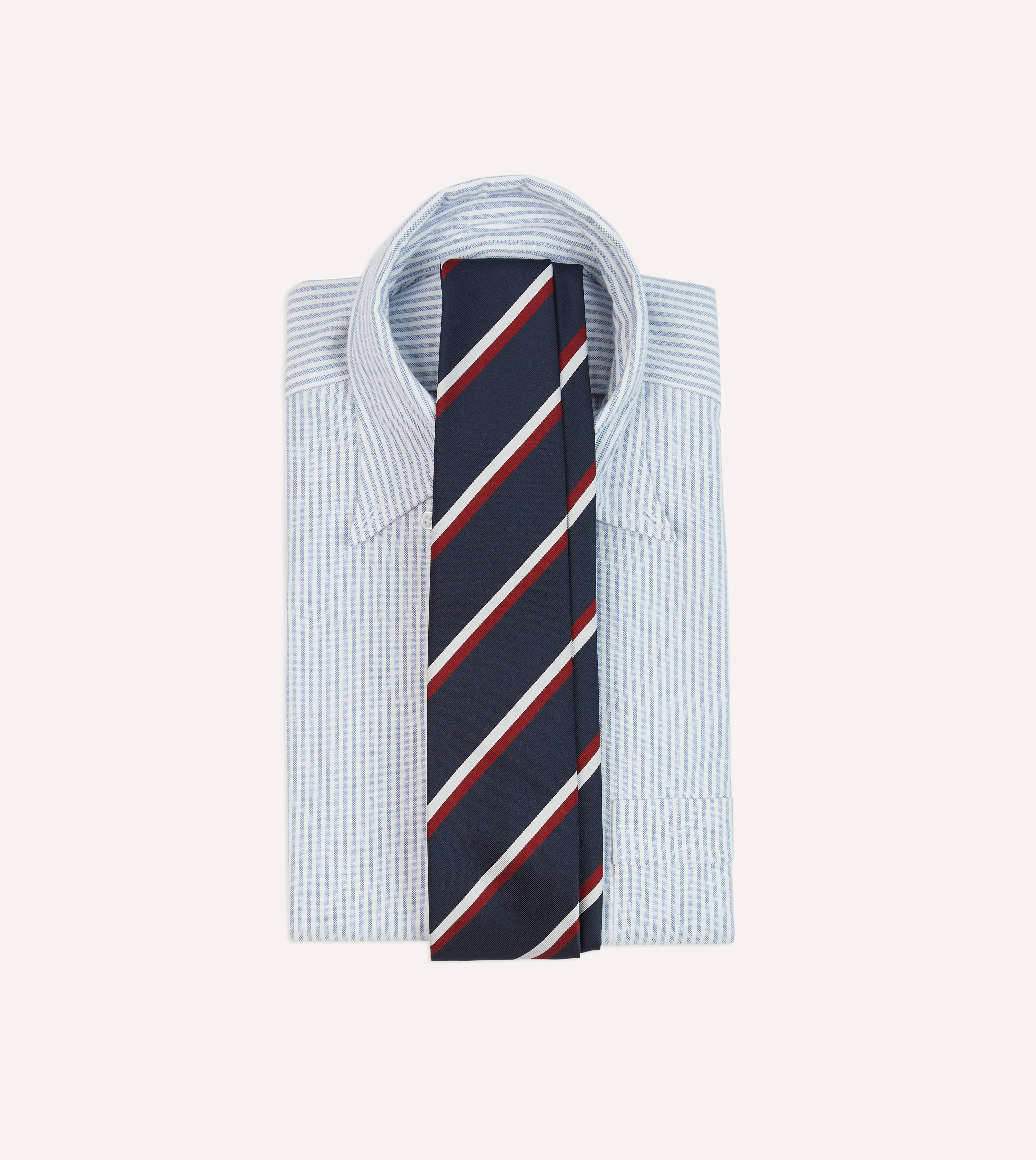 Navy, Red and White Double Stripe Mogador Silk Tipped Tie - Image 2