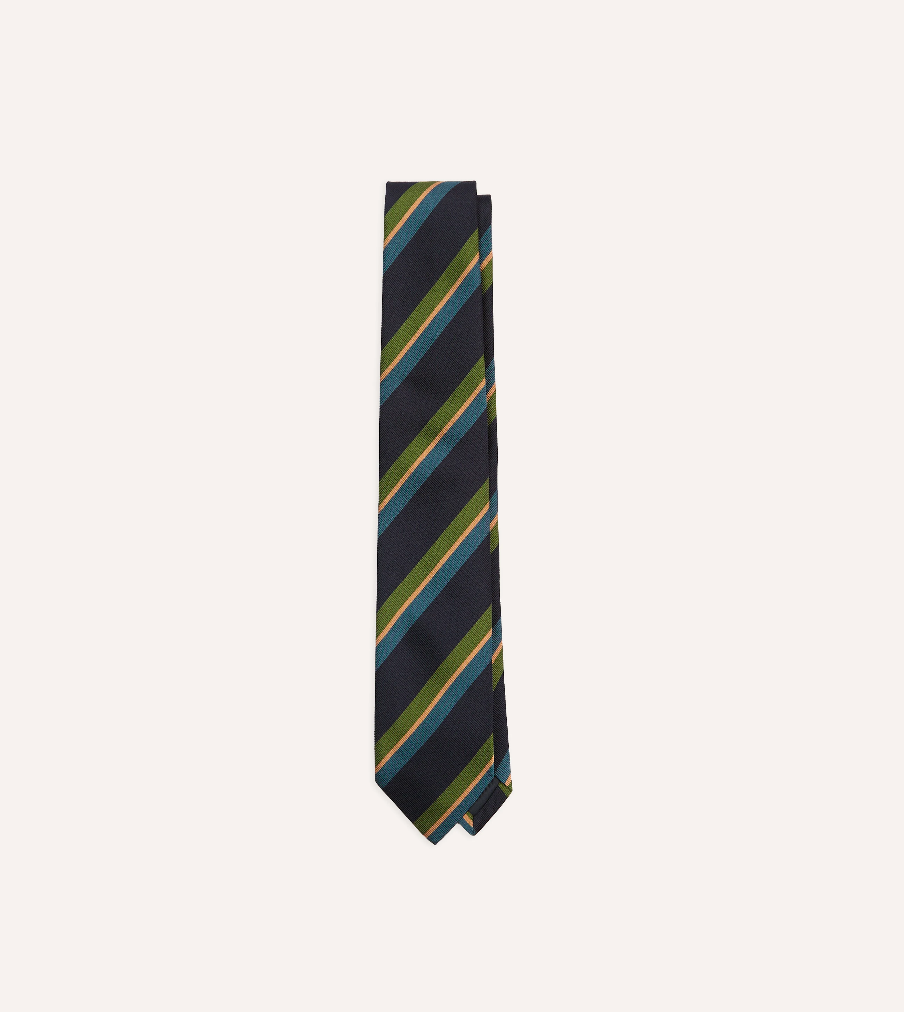 Navy, Green and Blue Sandwich Stripe Repp Silk Tipped Tie