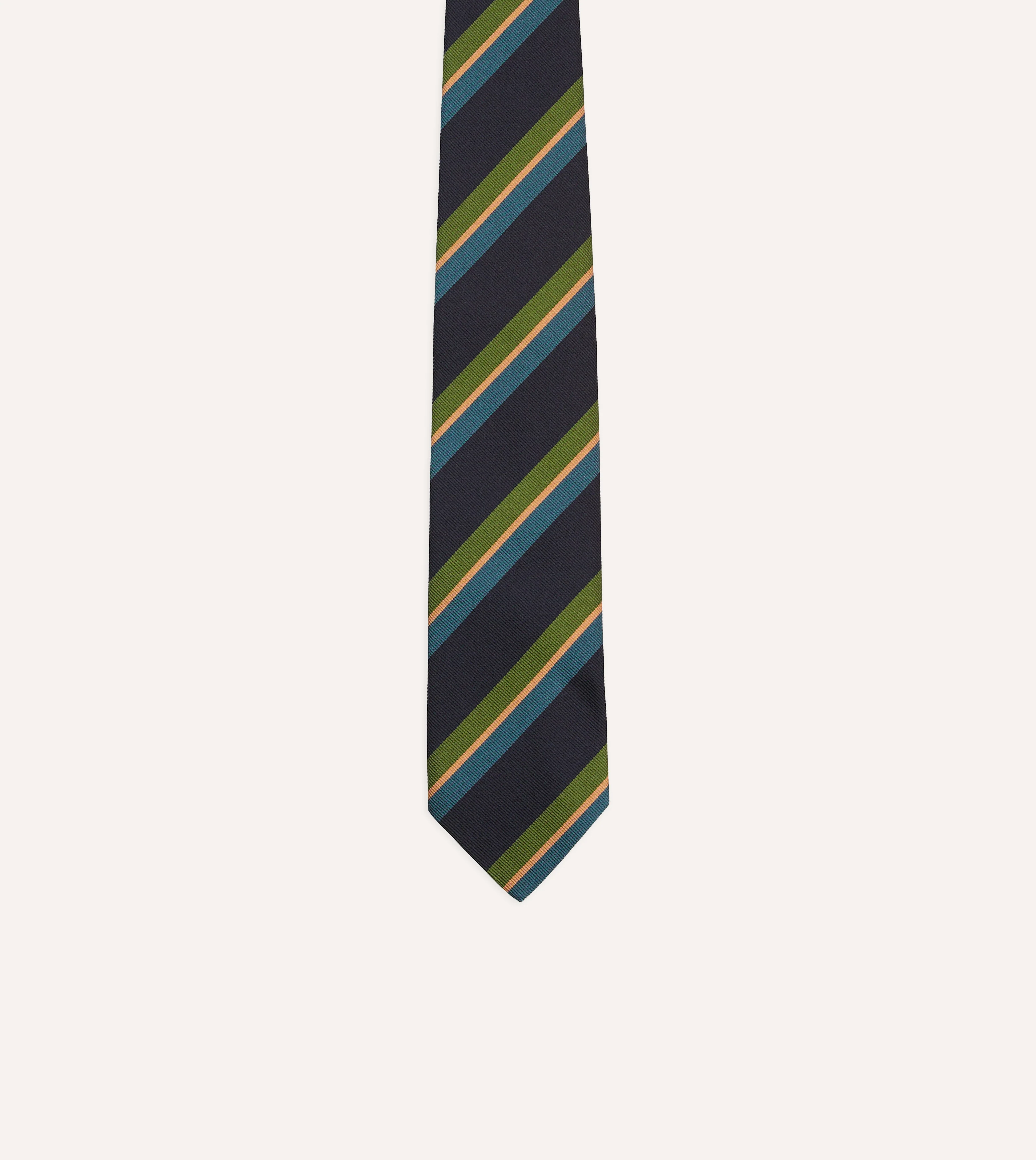 Navy, Green and Blue Sandwich Stripe Repp Silk Tipped Tie - Image 3