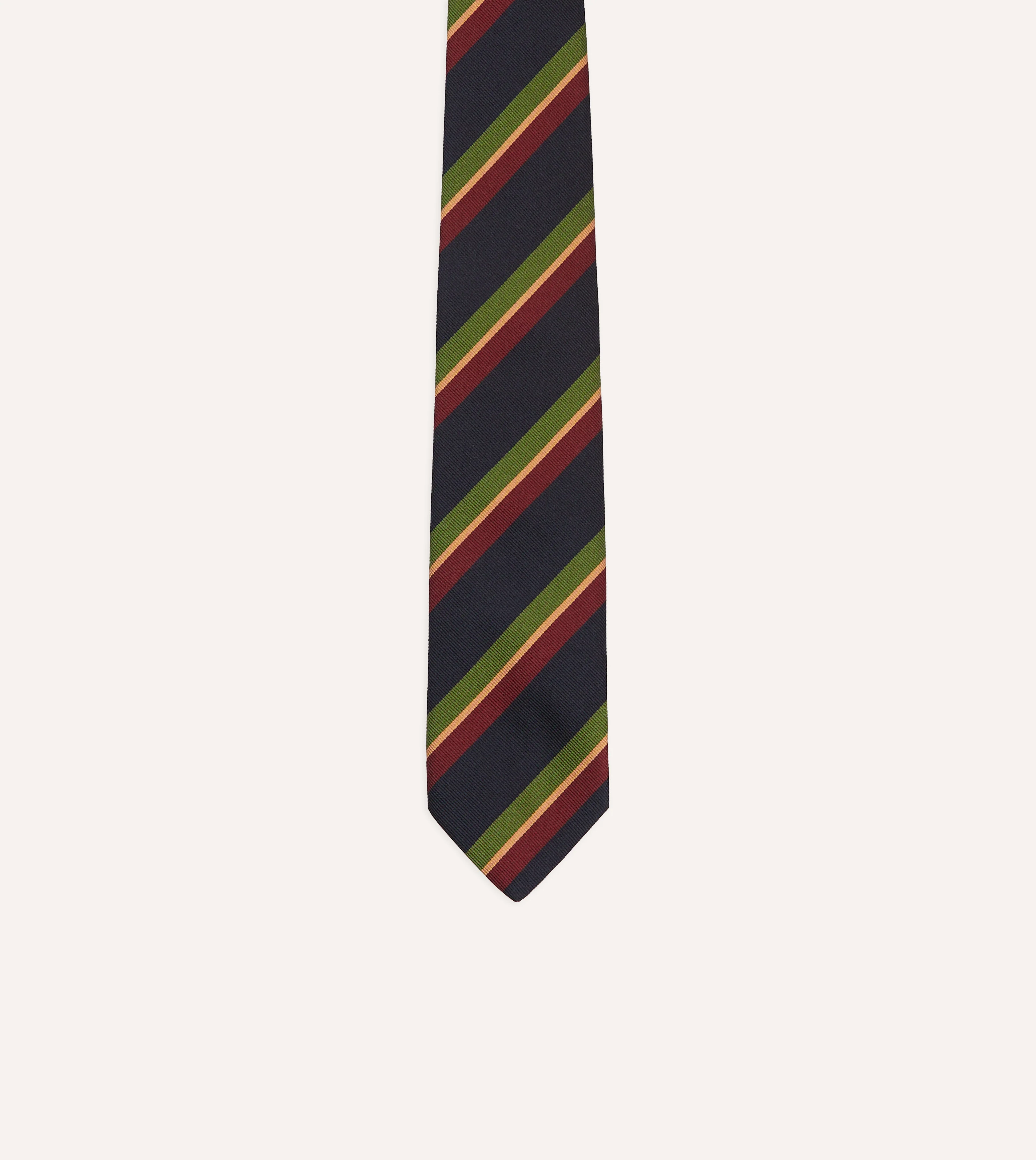 Navy, Green and Red Sandwich Stripe Repp Silk Tipped Tie - Image 3