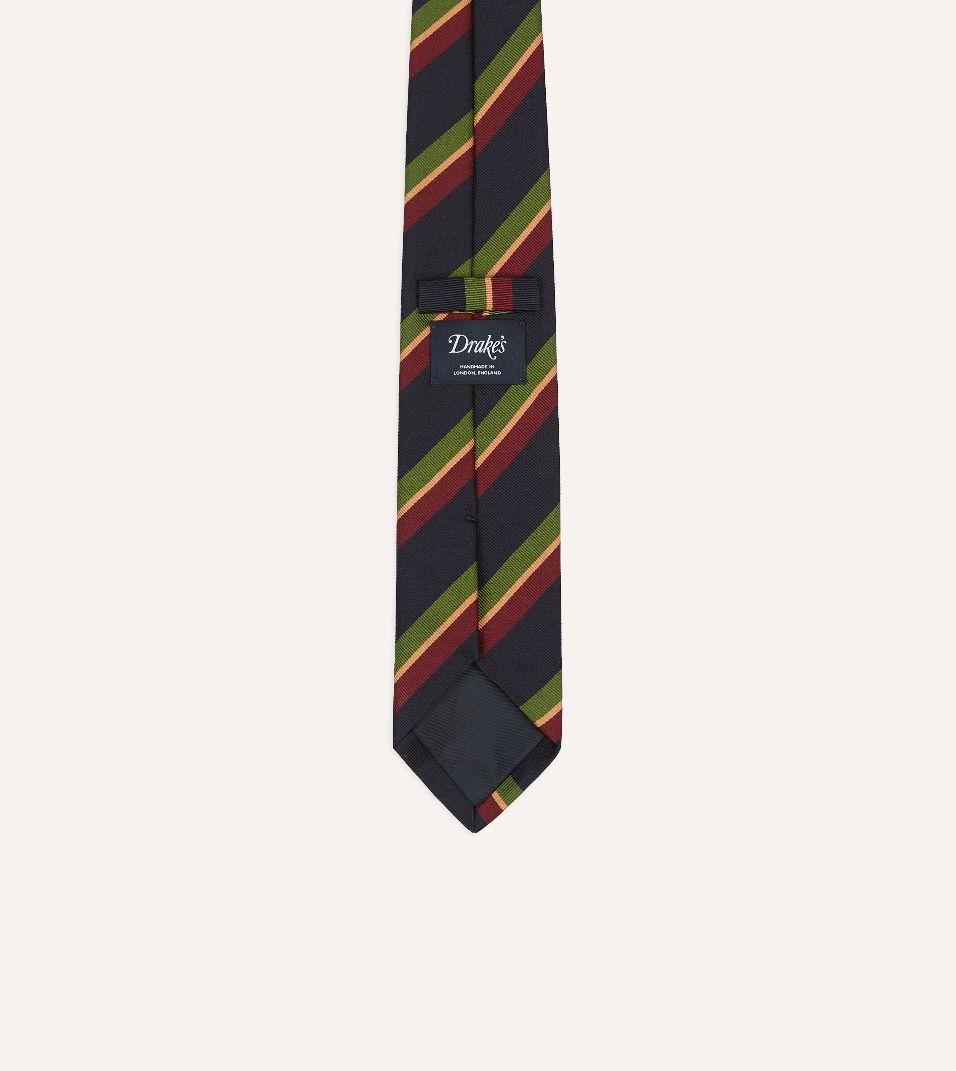 Navy, Green and Red Sandwich Stripe Repp Silk Tipped Tie - Image 4