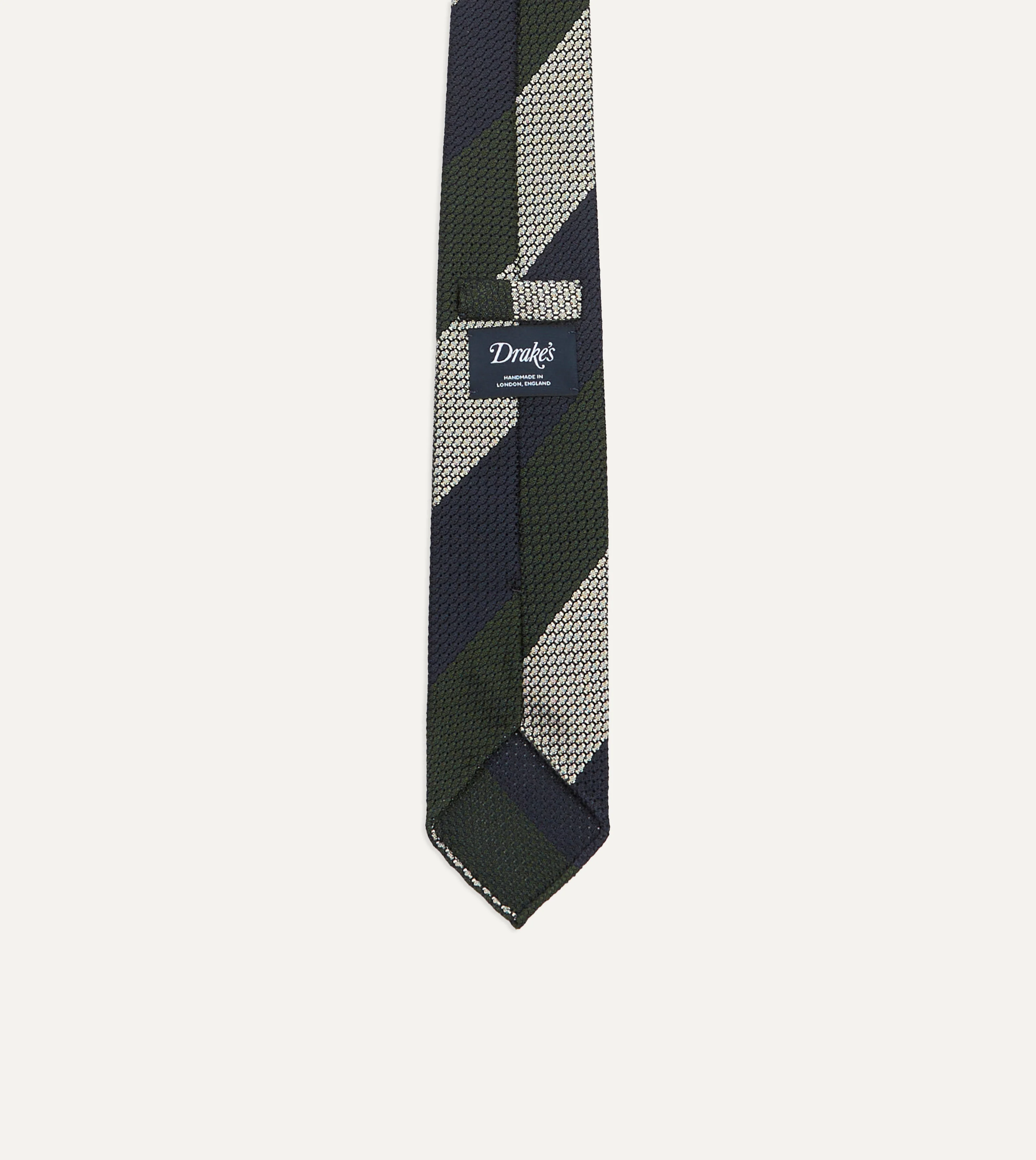 Navy, Green and White Wide Stripe Silk Grenadine Tie - Image 3