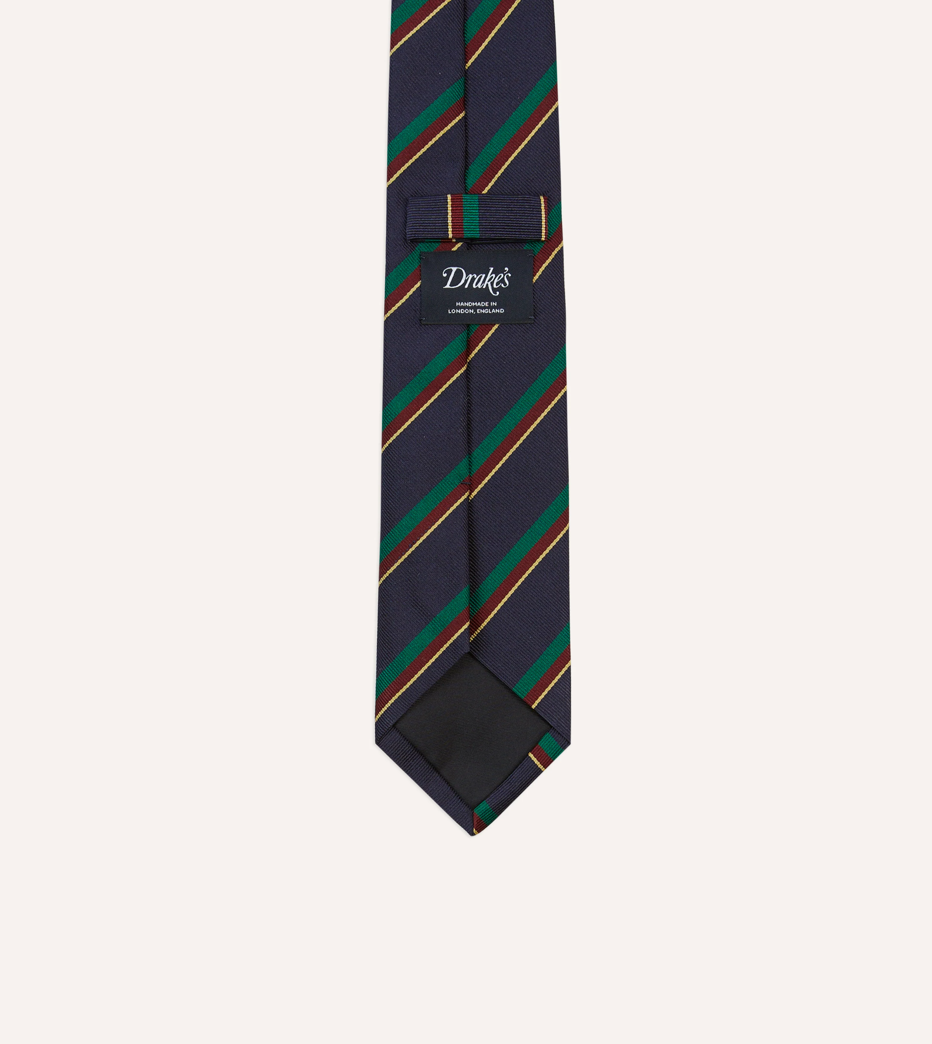 Navy, Green, Red and Yellow Multi Stripe Repp Silk Tipped Tie - Image 4