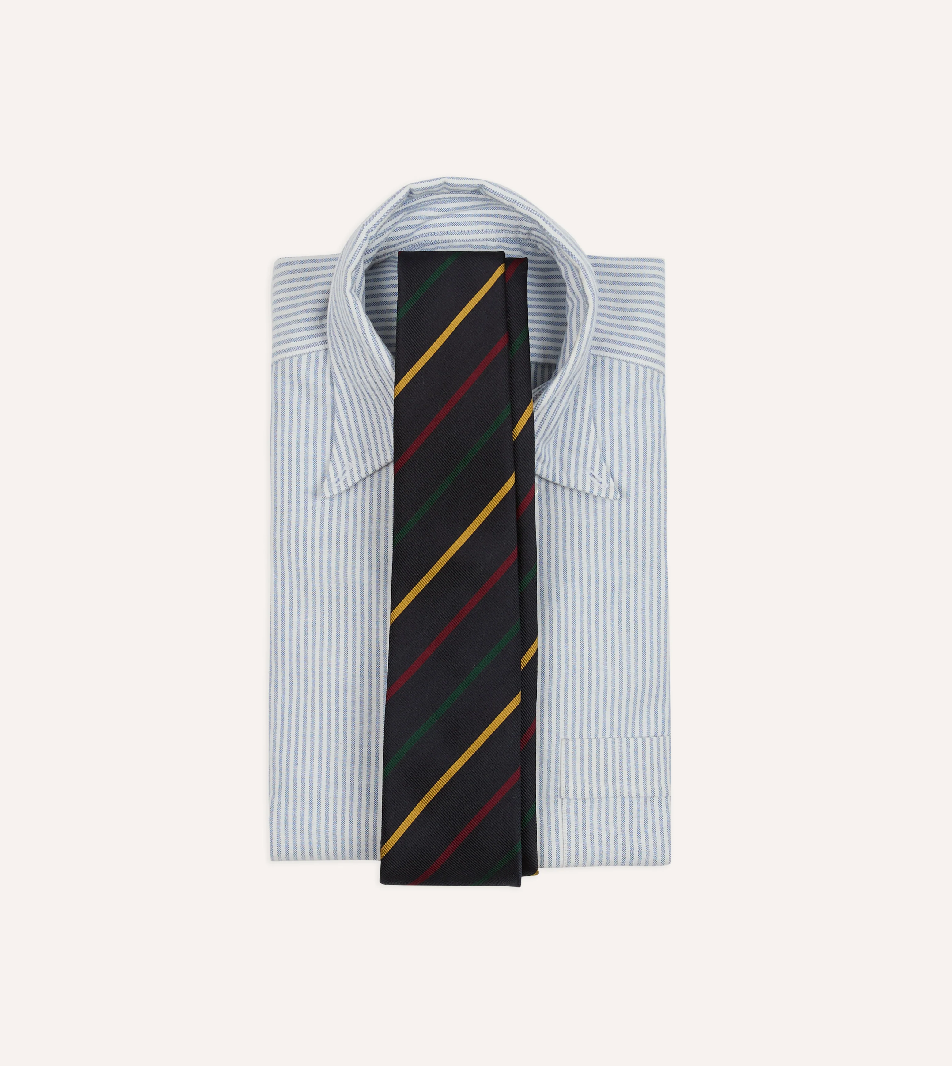 Navy, Green, Red and Yellow Stripe Repp Silk Tipped Tie - Image 2