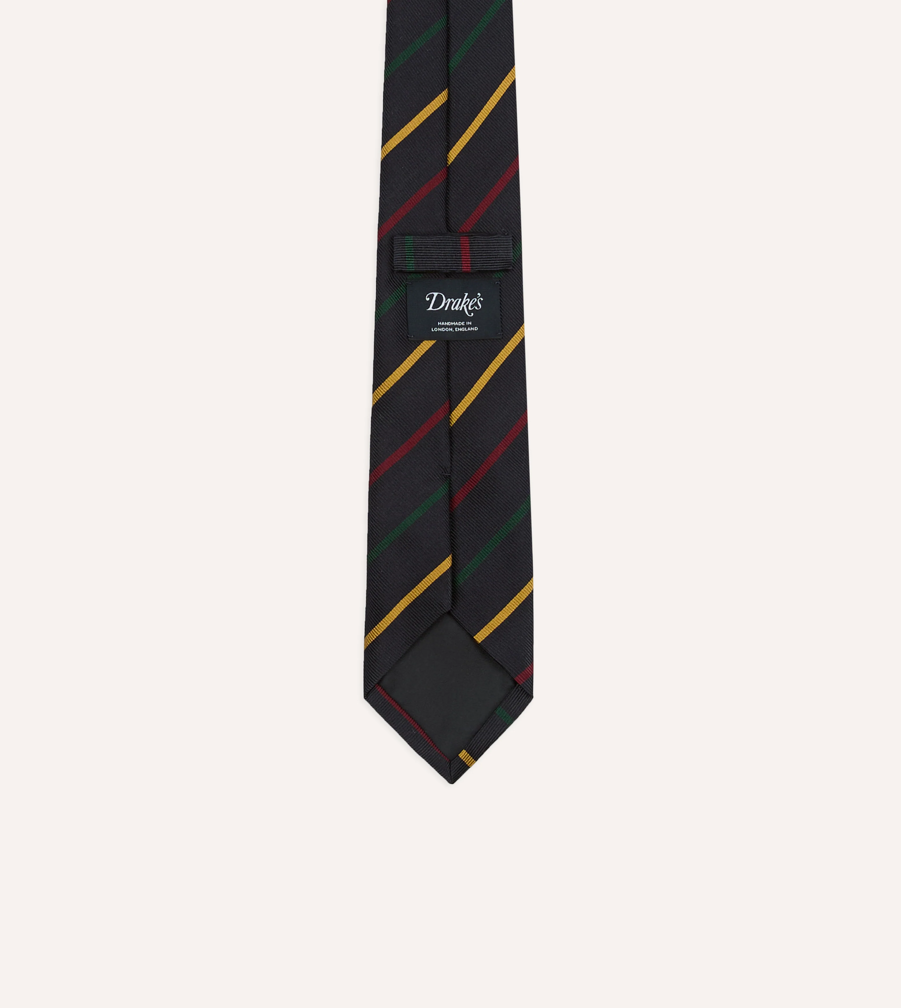 Navy, Green, Red and Yellow Stripe Repp Silk Tipped Tie - Image 4