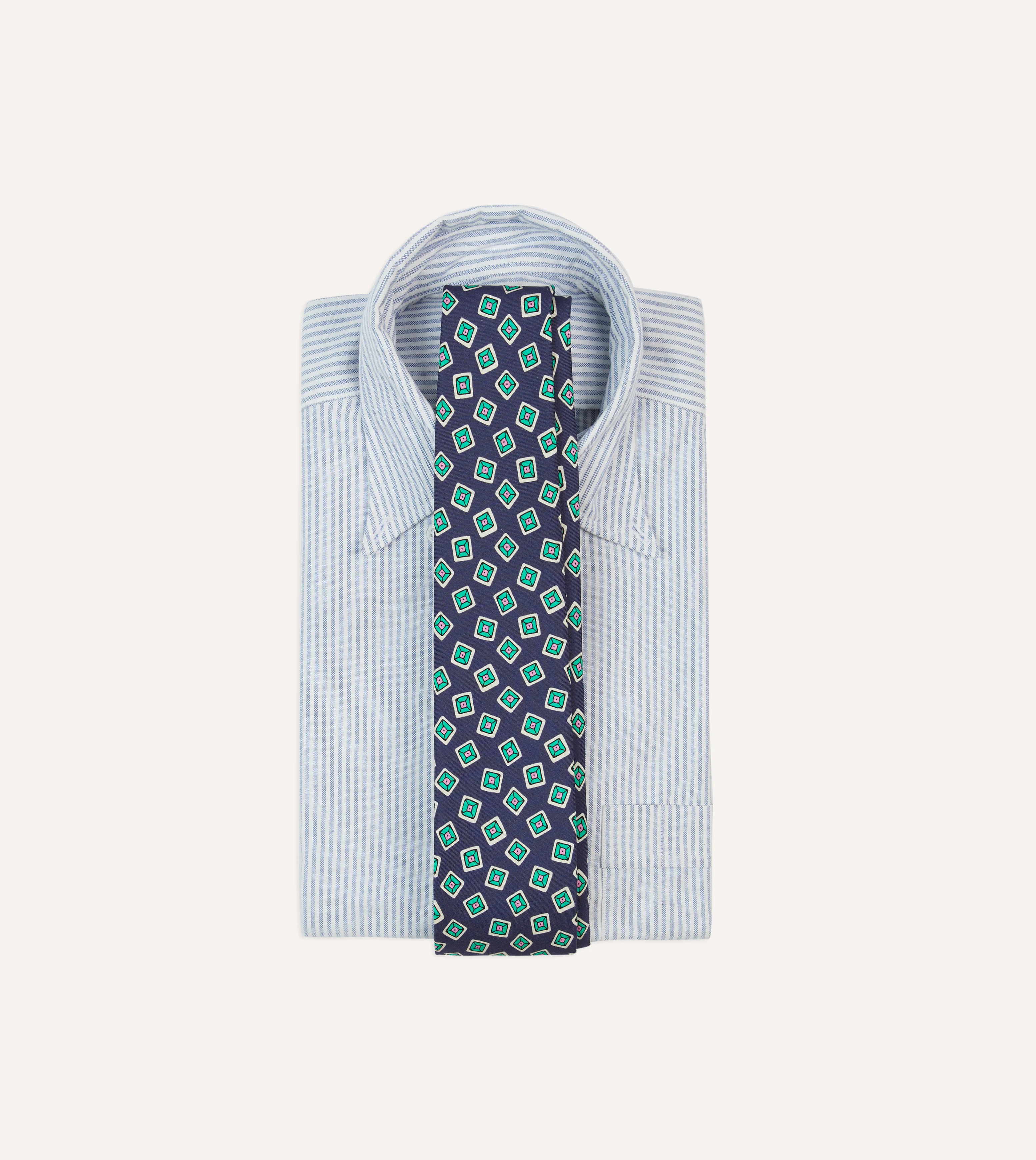 Navy Jumbled Tile Print Silk Self Tipped Tie - Image 2